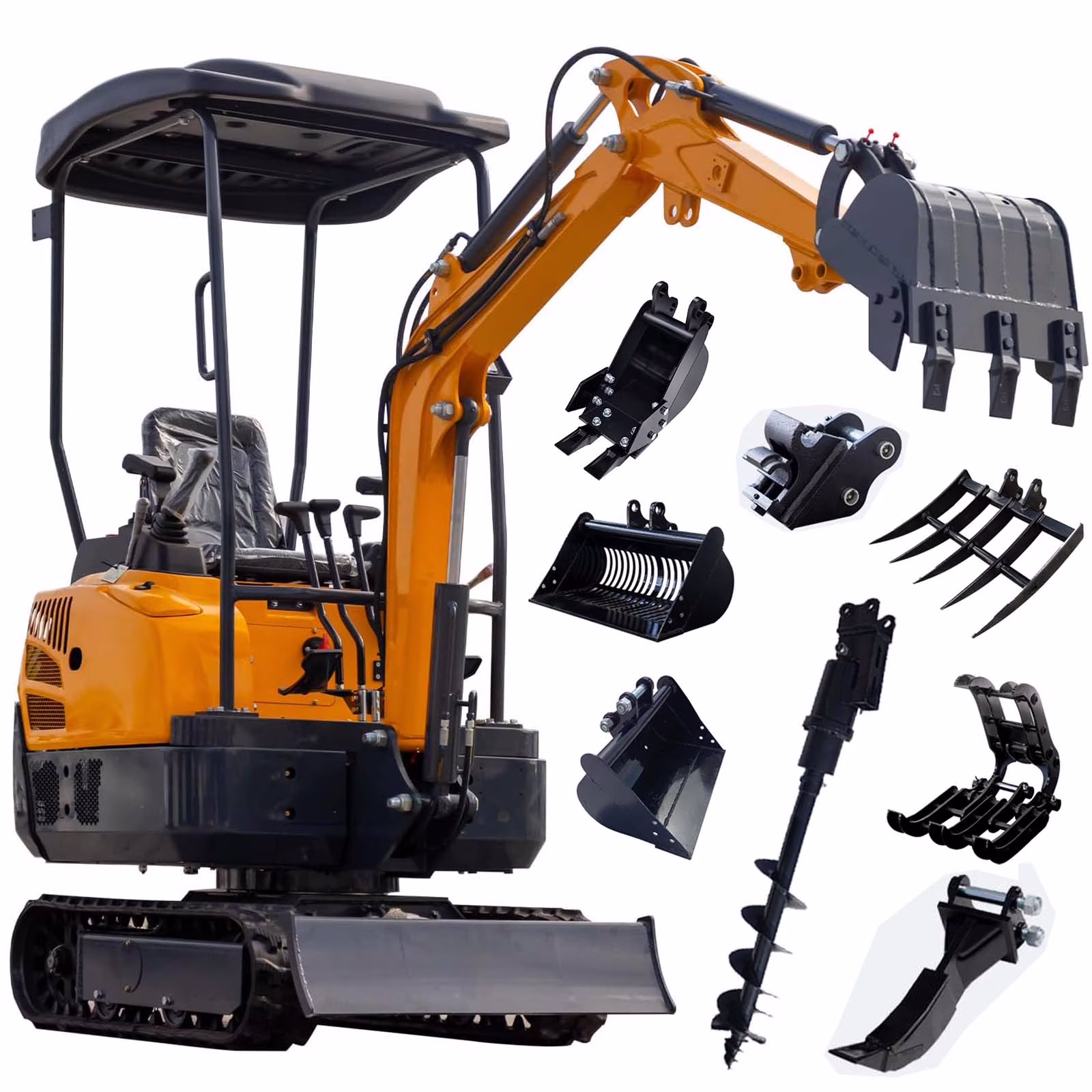 MS15PRO 1.5 Tons Crawler Small Digger Hydraulic Excavator with Bucket Hydraulic Thumb Clip, Bilateral Hydraulic Pilot, 13.5 HP EPA Gasoline Engine Trencher Digger Machine for Factory, Garden, Farms