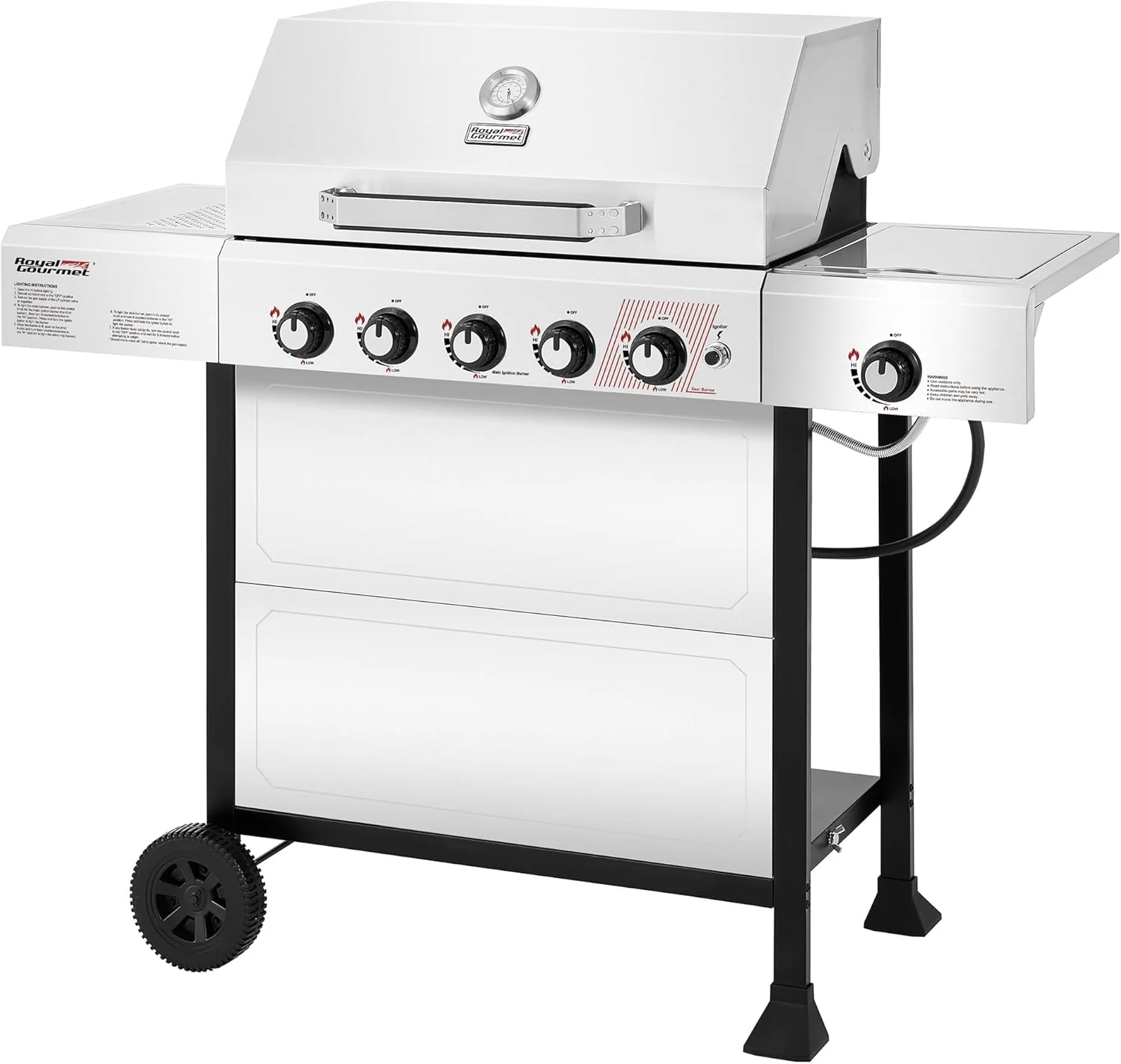 Barbecue à gaz propane Royal Gourmet GA5401T à 5 brûleurs, en acier inoxydable, puissance de 61 000 BTU