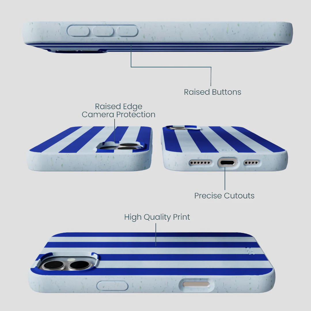 Powder Blue Big Cobalt Stripes iPhone 16 Plus Case