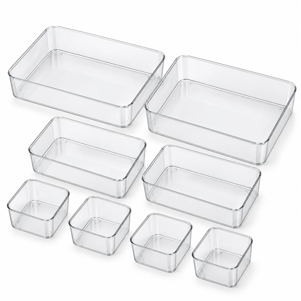 Clear Modular Drawer Organizer Trays, 8-Piece Set