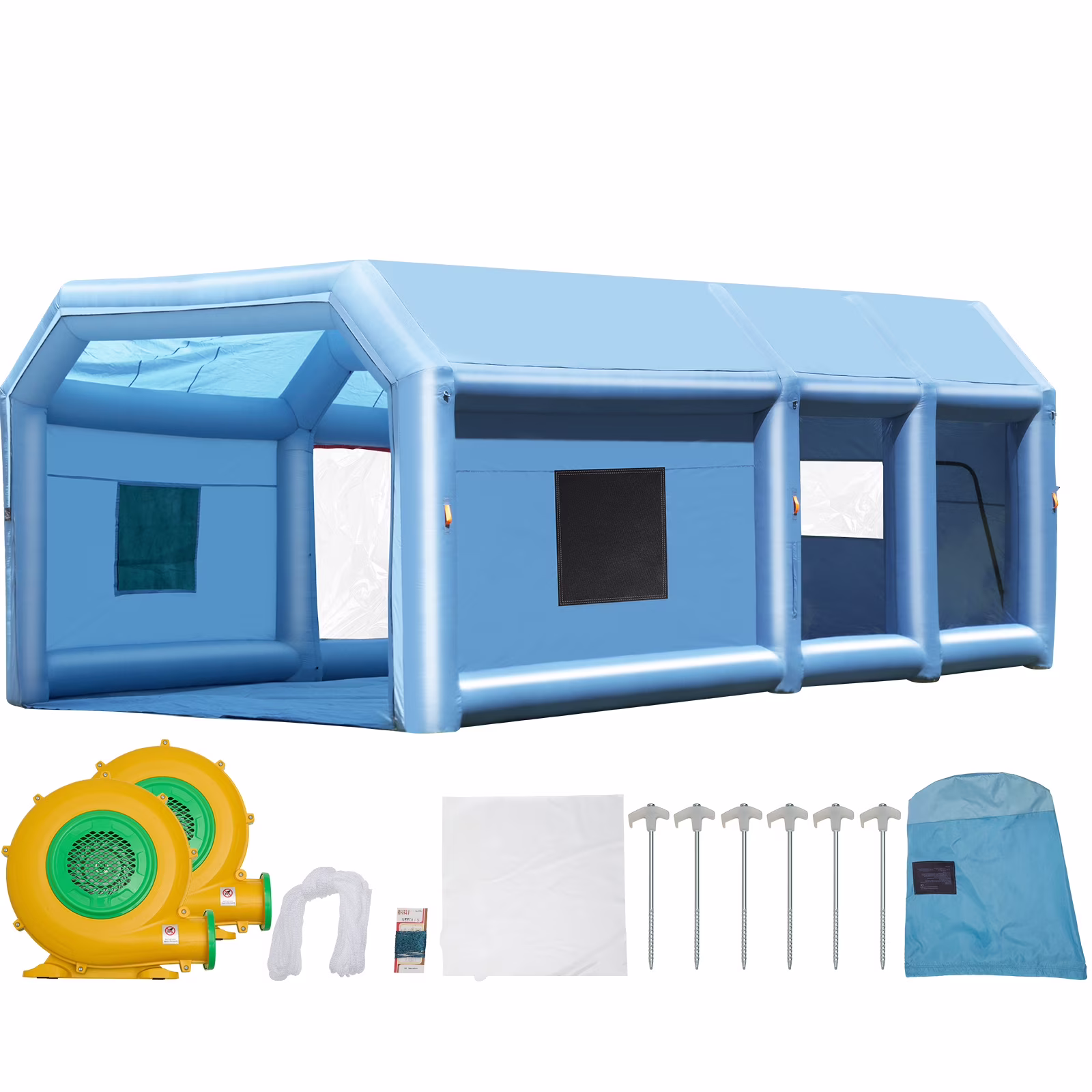 Inflatable Spray Shelter, 27.9x15.7x10.8 ft, Includes 950W+750W Blowers, Air Filtration, Ideal for Small Trucks, Large Motorcycles, Midsize Vehicles