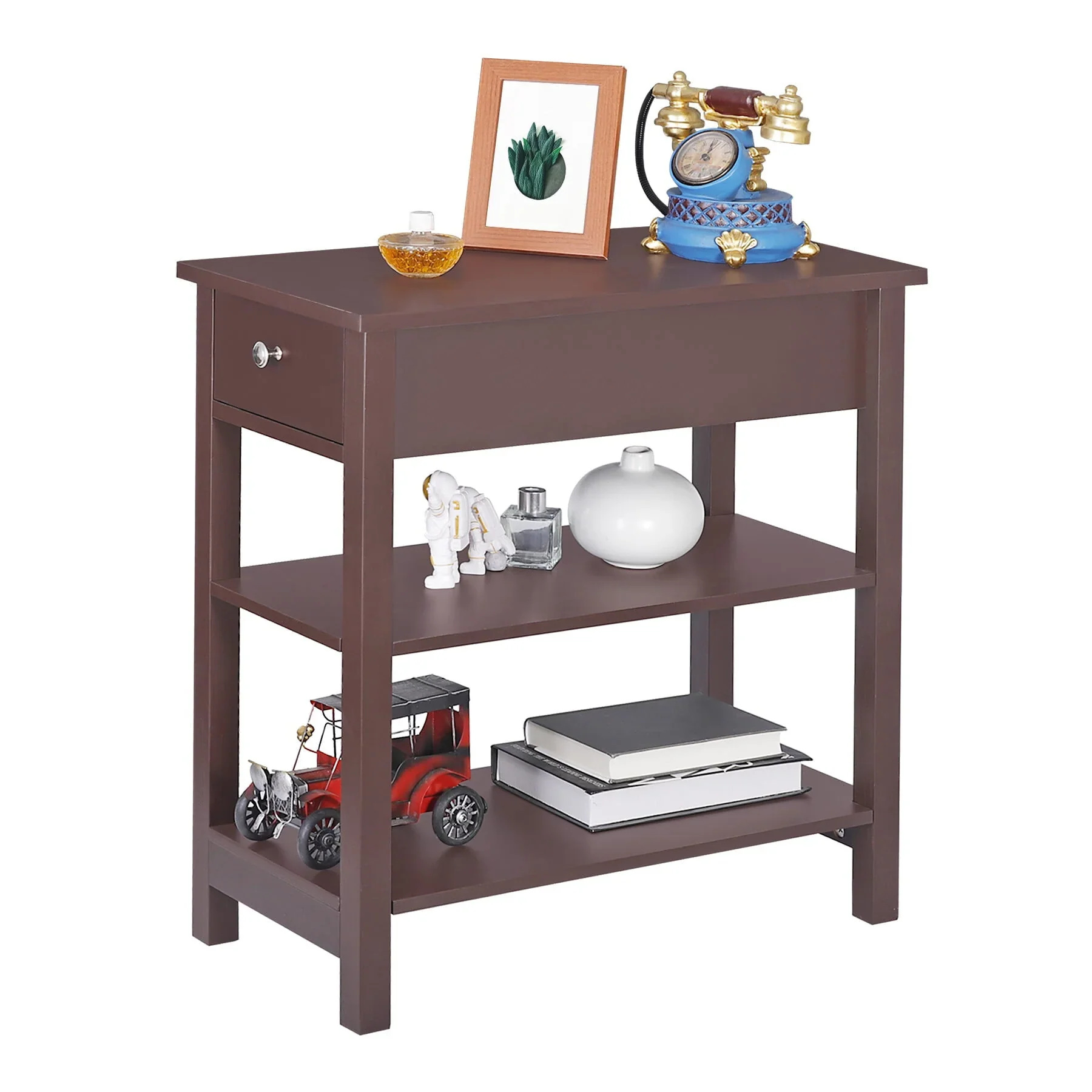 HomGarden 3 Tier Small End Table Modern Narrow Rectangle Sofa Side Table W/Drawer, Espresso