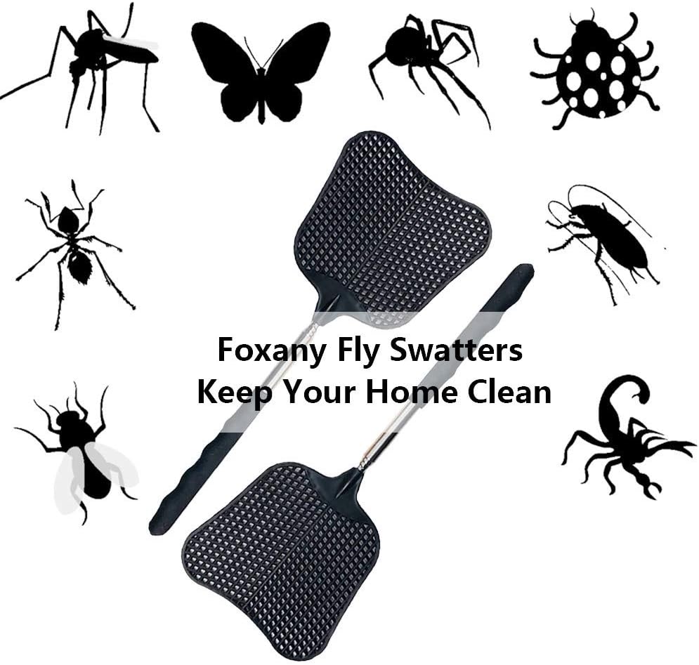 2Pack Telescopic Fly Swatters, Plastic Fly Swatter, Extendable Flyswatter| Durable Heavy Duty Set, Telescopic with Stainless Steel Handle for Indoor/Outdoor/Classroom