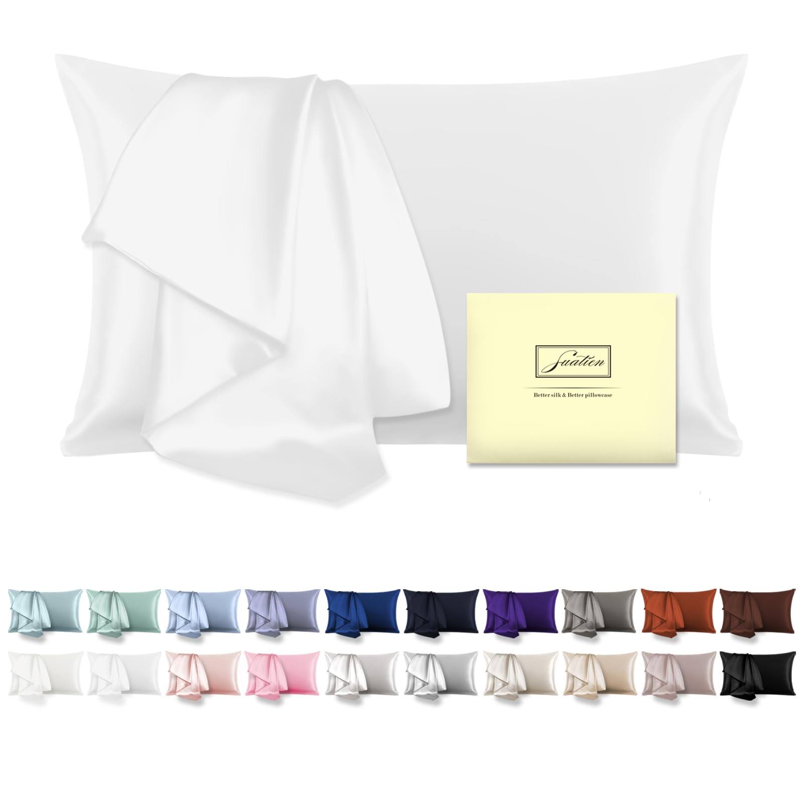Suatien Natural Mulberry Silk Pillowcase for Hair and Skin Standard Size 20
