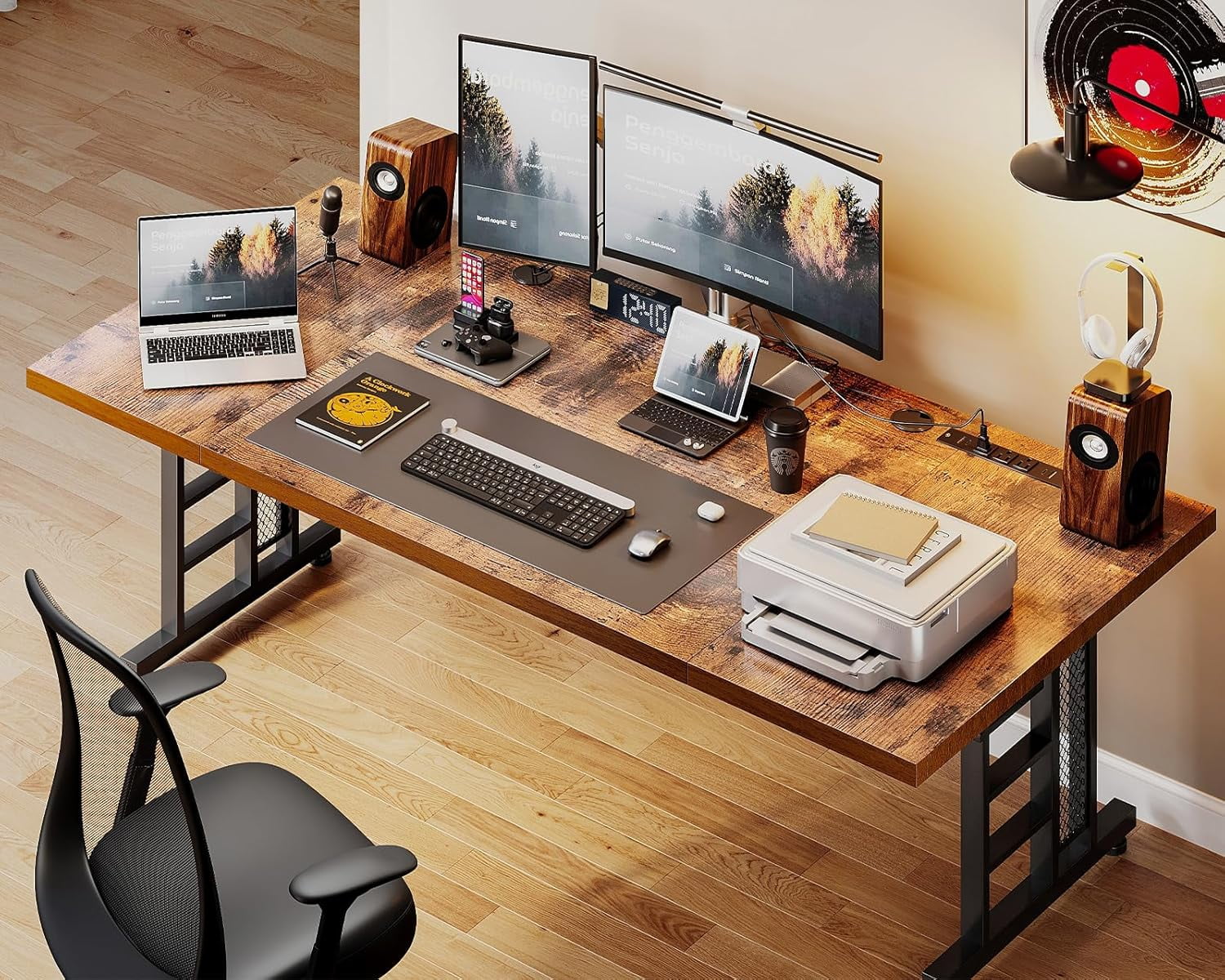 71 Inch Executive Desk with USB Ports, Large Computer Desk with Extra Thick, Long Mordern Office Desk, Workstation Business Furniture for Home Office, Vintage(71"/Vintage) - Image 4