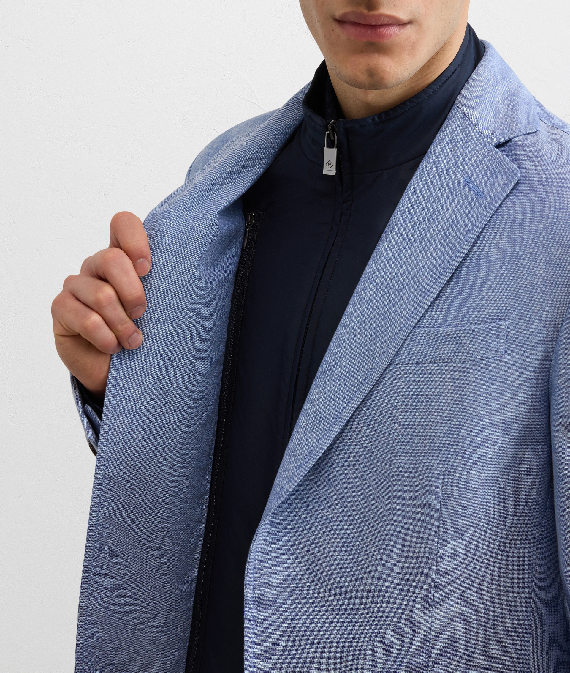 LIGHT BLUE WOOL COTTON AND LINEN SCOOTER JACKET FULLY LINED