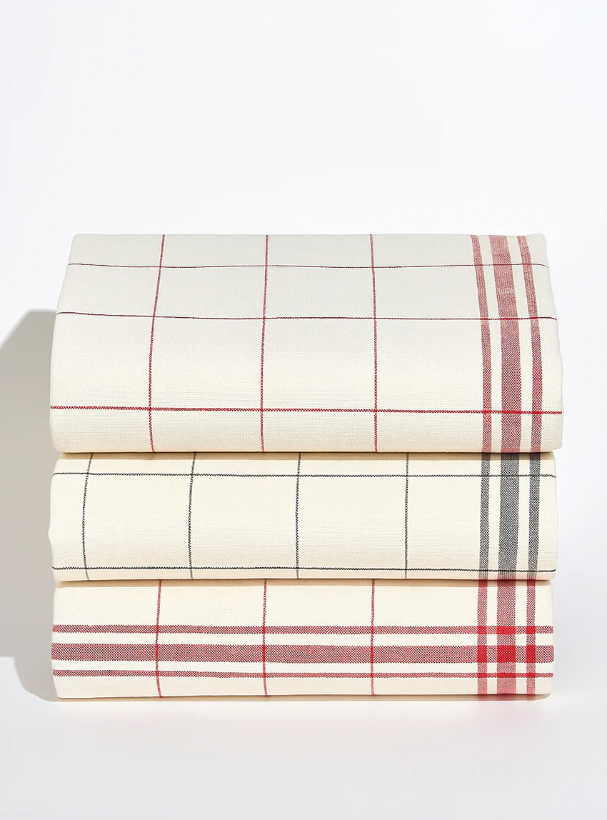 Lot de 3 torchons en lin et coton coloris assortis