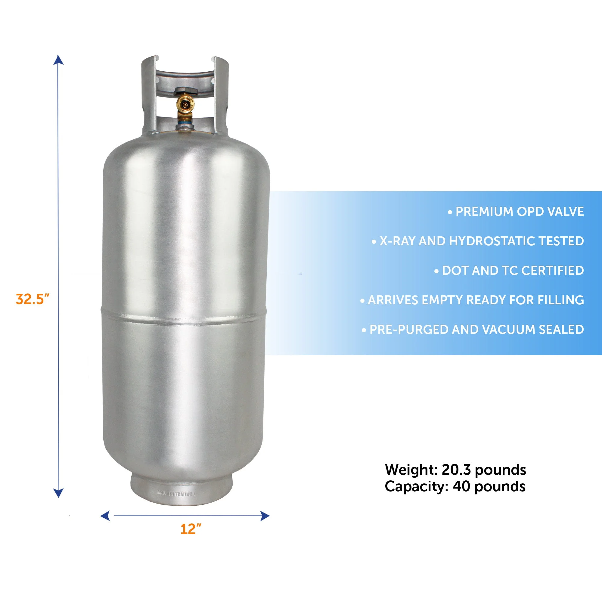 40LB Aluminum Propane Tank with Premium OPD Valve, Corrosion-Resistant and Rust-Free - Image 3