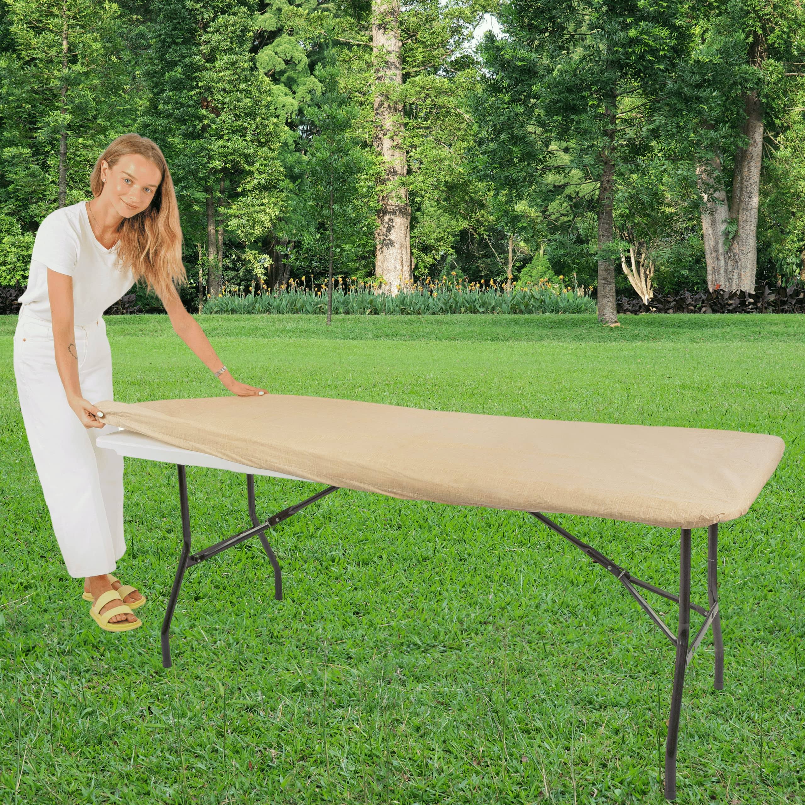moty Tablecloth for Folding Table -Fitted Rectangular Table Cloth Plastic Vinyl Backed with Elastic Rim- for Christmas|Parties, Picni