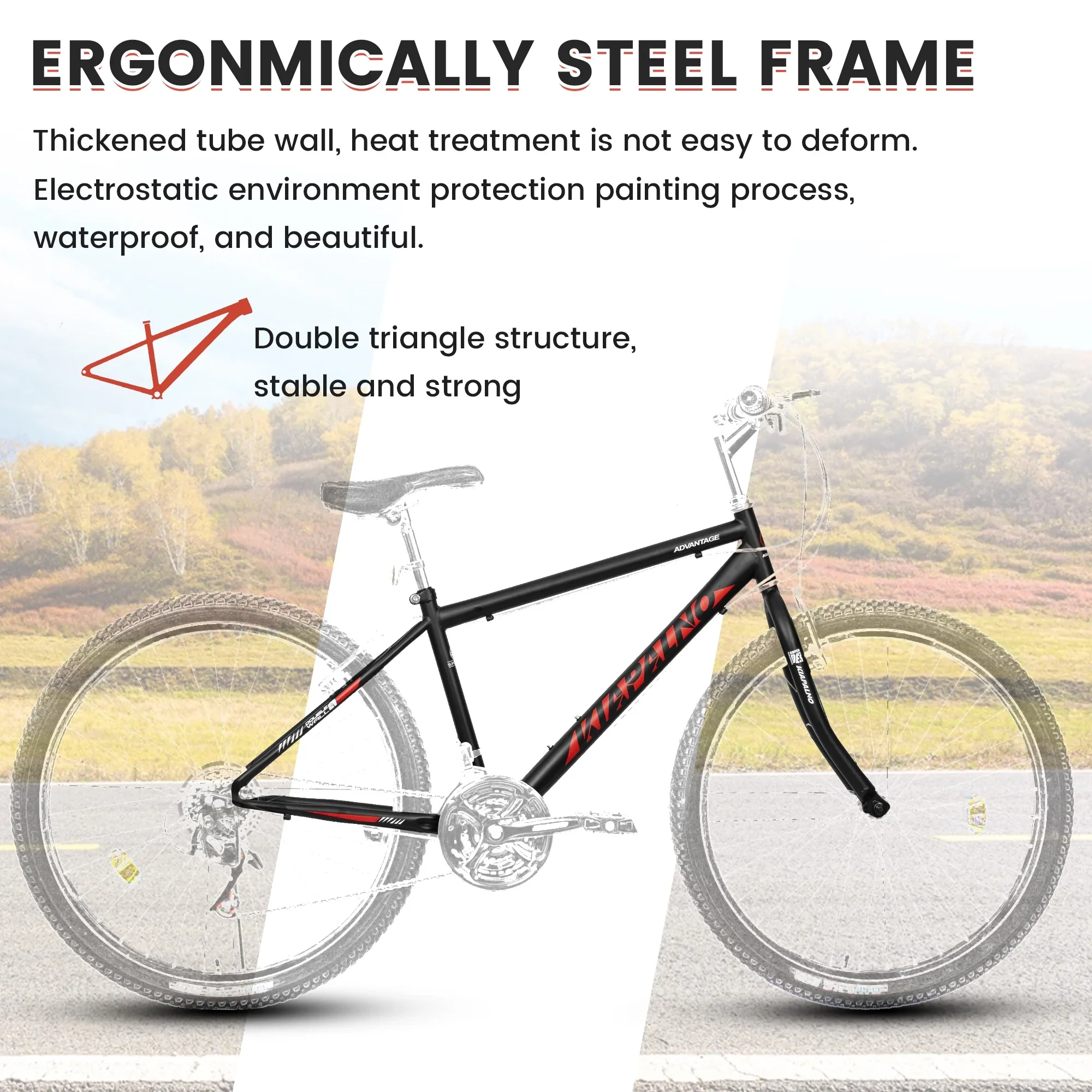 24 Inch Mountain Bike for 10+ Years Old, 21 Speeds Commuter Bike with V Brake and Steel Frame, Rigid Suspension MTB Bicycle for City Trail Beach Snow, Black-Red