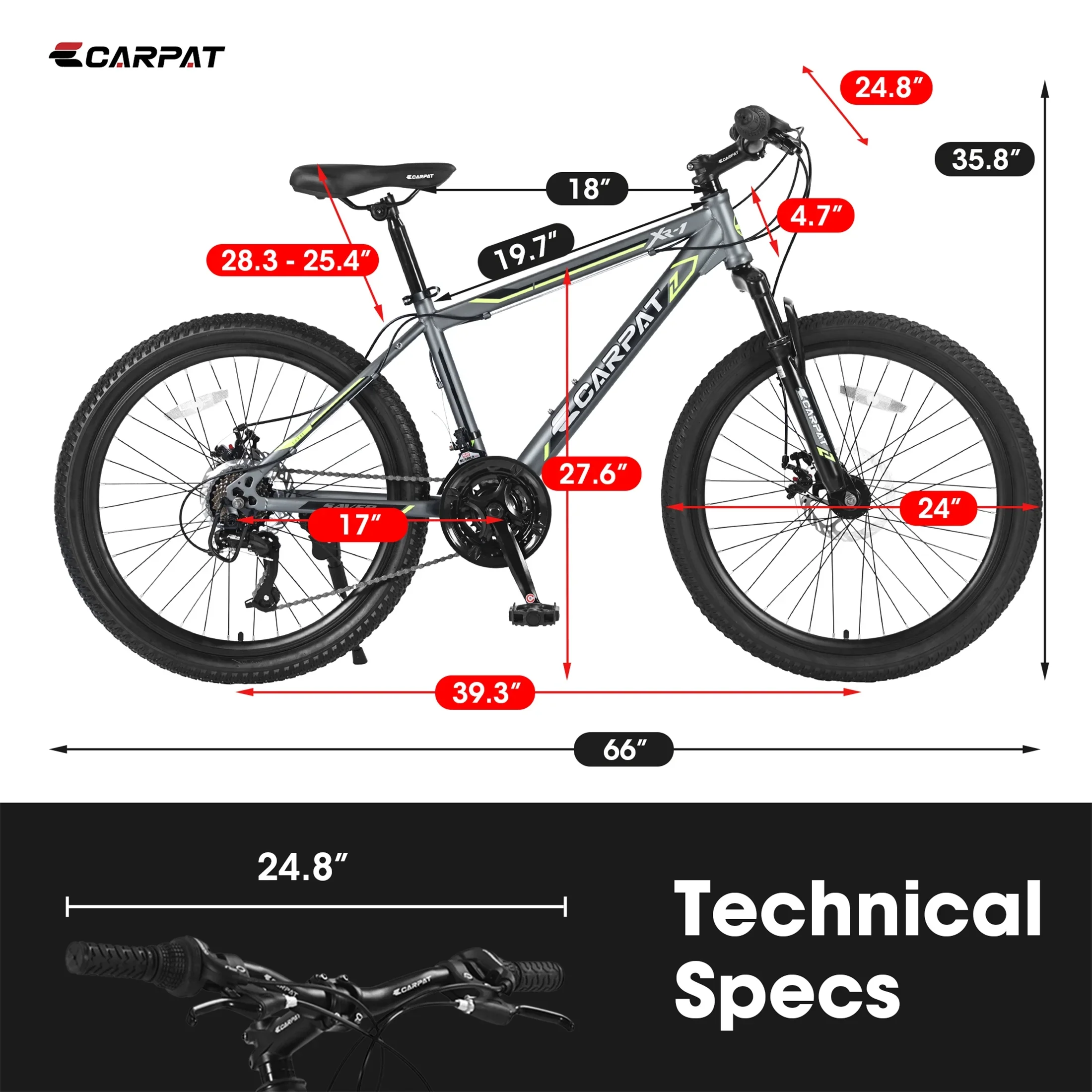 Arnahaishe Adult 24 Inch Mountain Bike 21 Speed MTB Bicycle, Gray