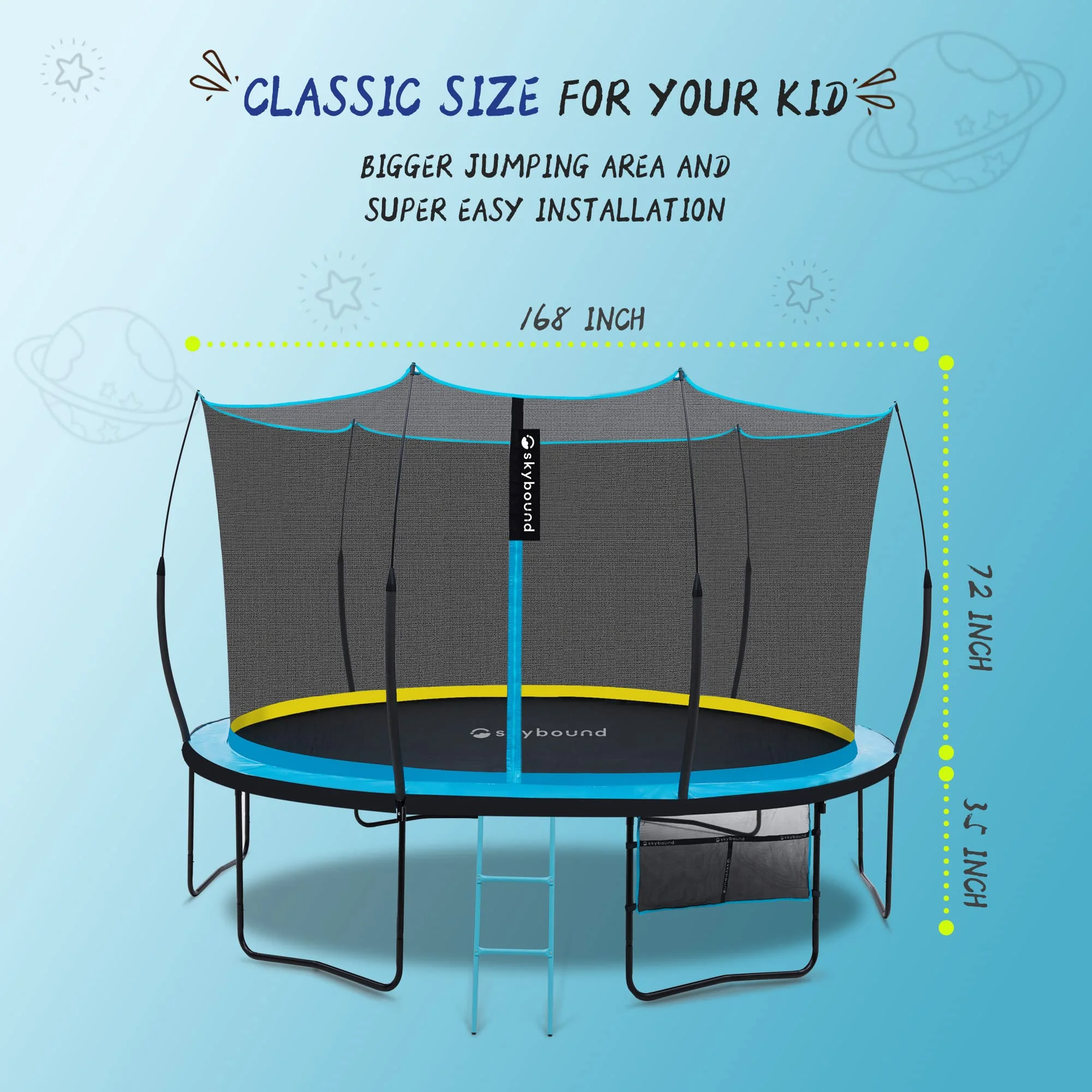 10FT 12FT 14FT Trampoline with Enclosure Recreational Trampolines for Kids and Adults with Patented Fiberglass Curved Poles Outdoor Trampoline with Ladder Rust Resistant(10'/Blue | 4Legs) - Image 7