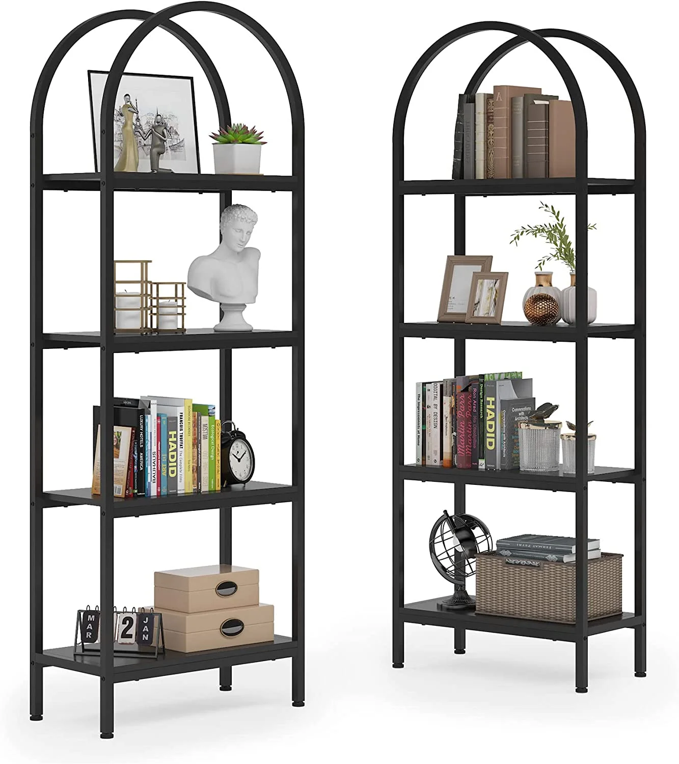 70.8" Industrial 4-Tier Bookshelf: Wood and Metal Display Rack (Black, 2PCS)(4-Tier Black) - Image 8
