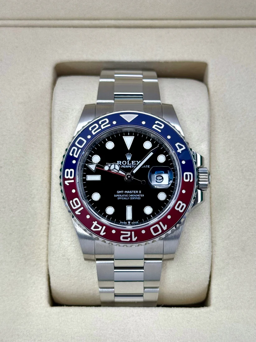 [Super Clone]RLX Steel GMT-Master II 40 Watch - Blue And Red Pepsi Bezel - Black Dial - Oyster Bracelet  | Ref 126710blro-0002