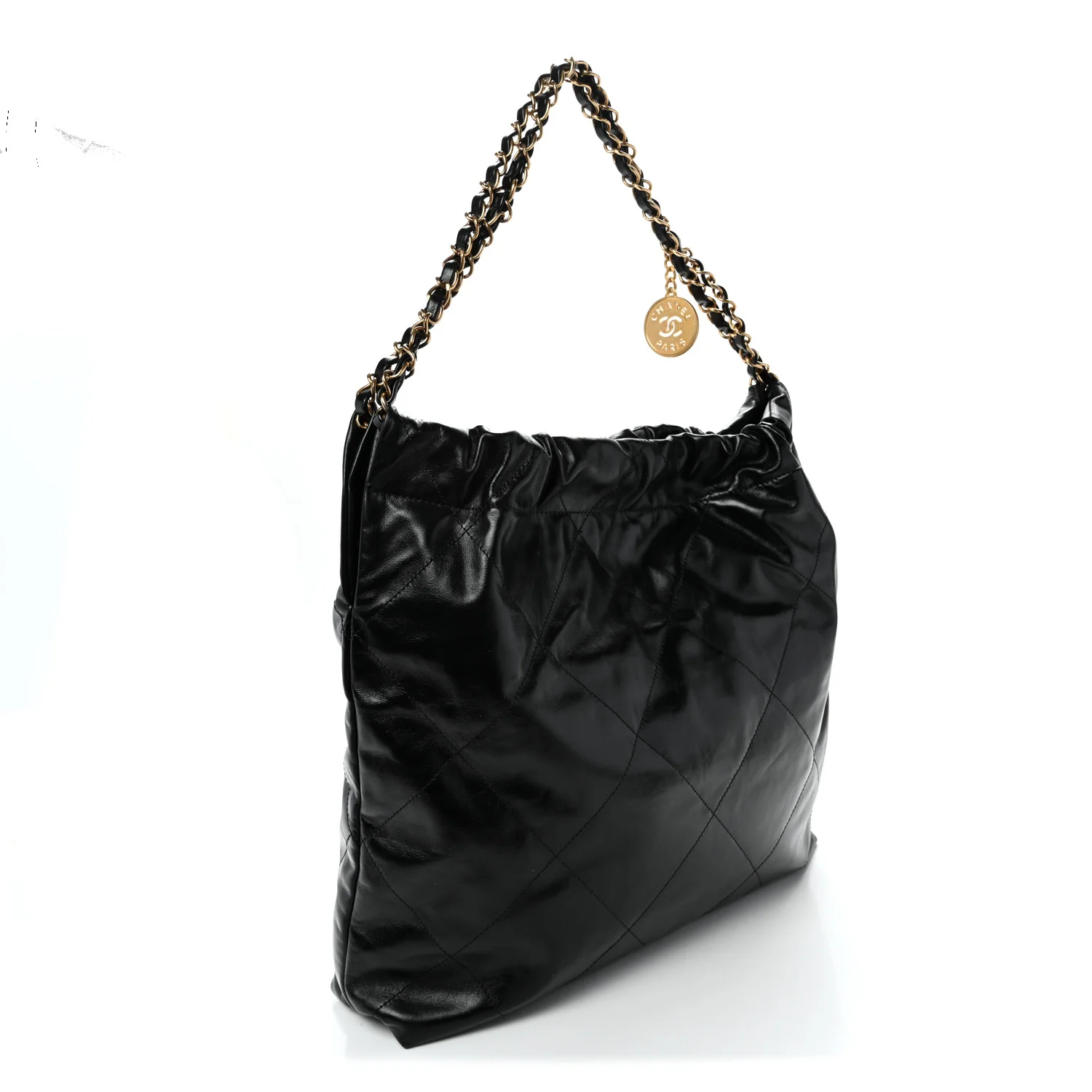 Shiny Calfskin Quilted Large Chanel 22 Black