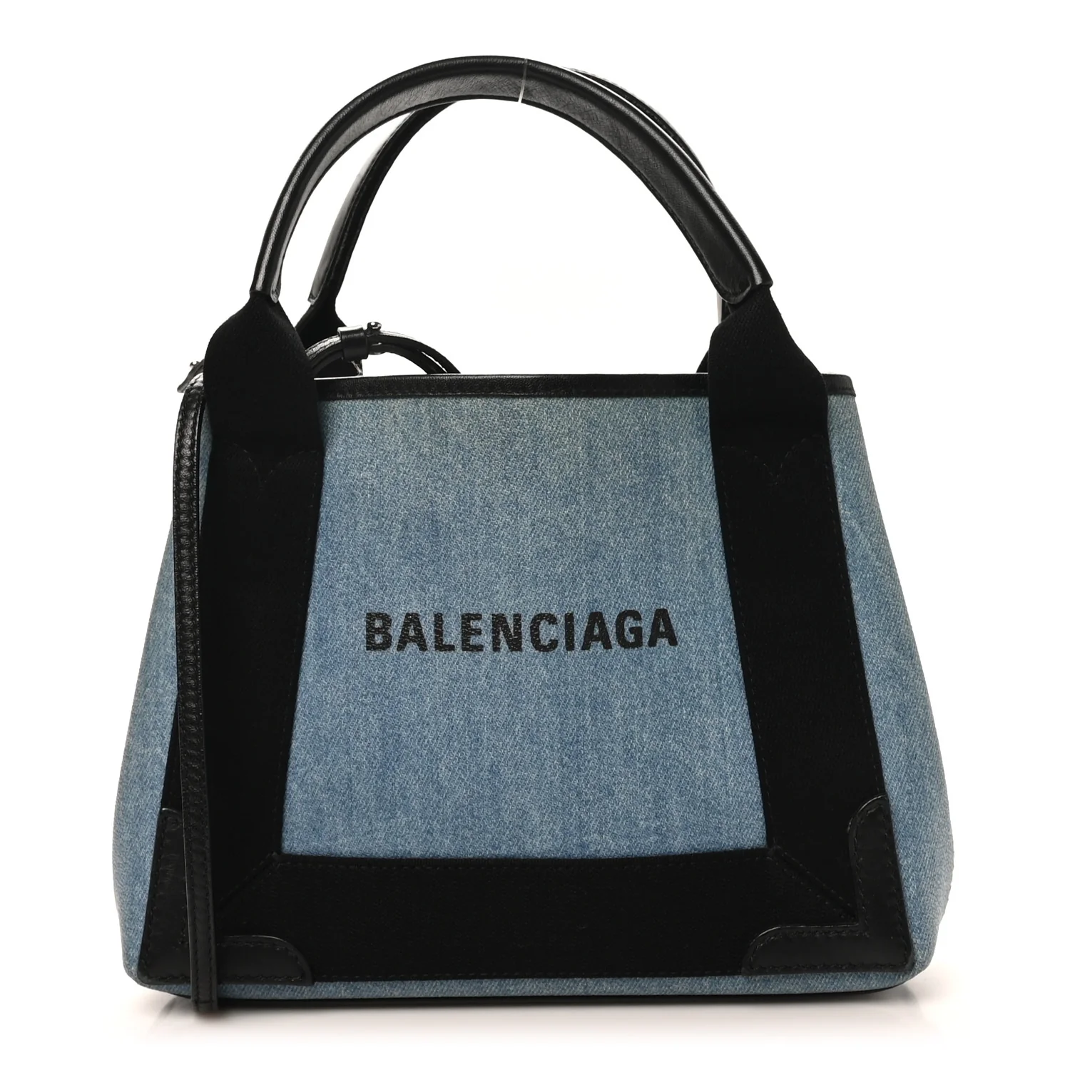 Denim  Fabric Satin Calfskin Navy Cabas XS Blue Black
