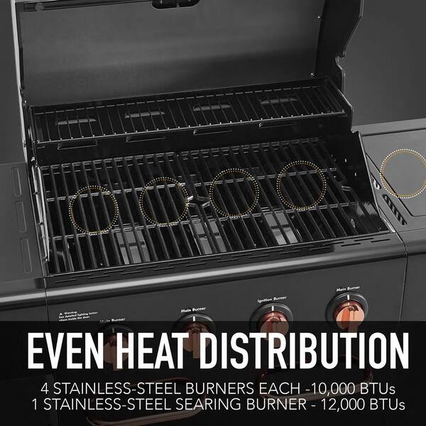 4 Burner Propane Gas Grill with Side Searing Burner in Black with Copper Accent Image 8