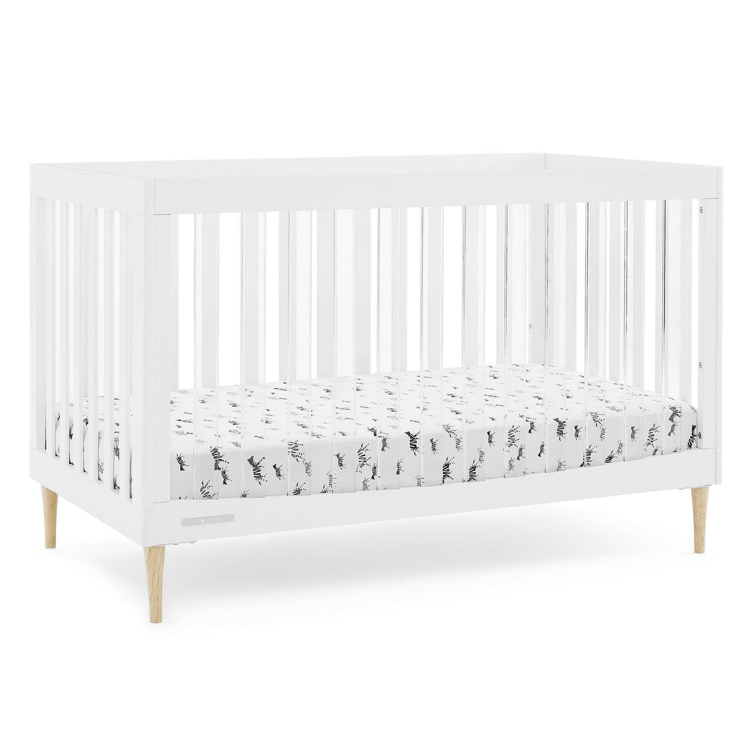 Delta Children Austin Acrylic 4 - in - 1 Convertible Baby Crib - Greenguard Gold Certified. Bianca White/Natural