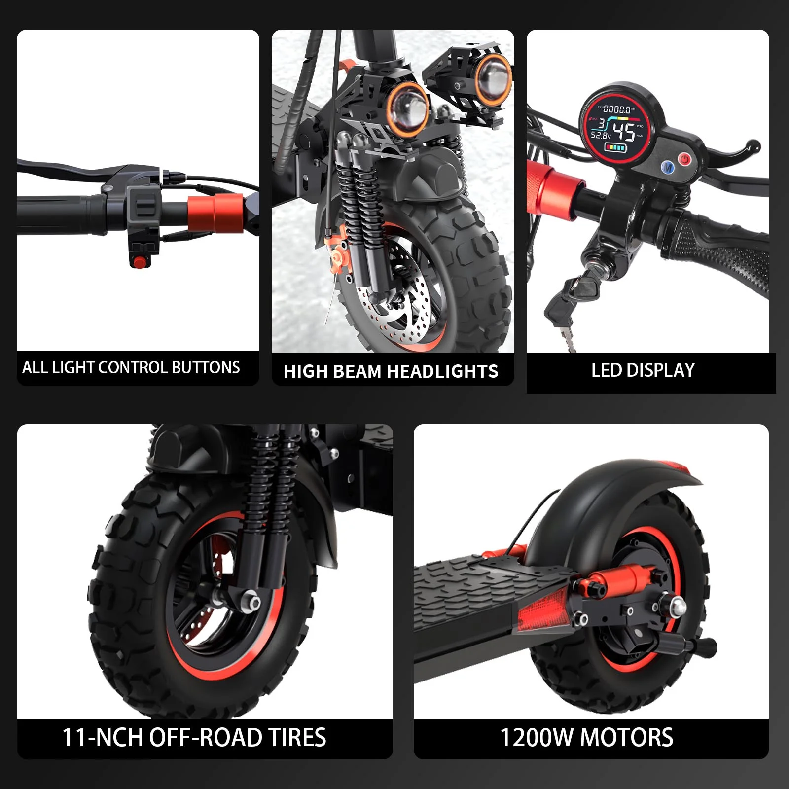 11'' Offroad Electric Scooter for Adult with Seat��1200W Motor up to 34MPH,30-34Miles Long Range Fast Electricscooter��48V 21Ah Foldable Escooter - Image 3