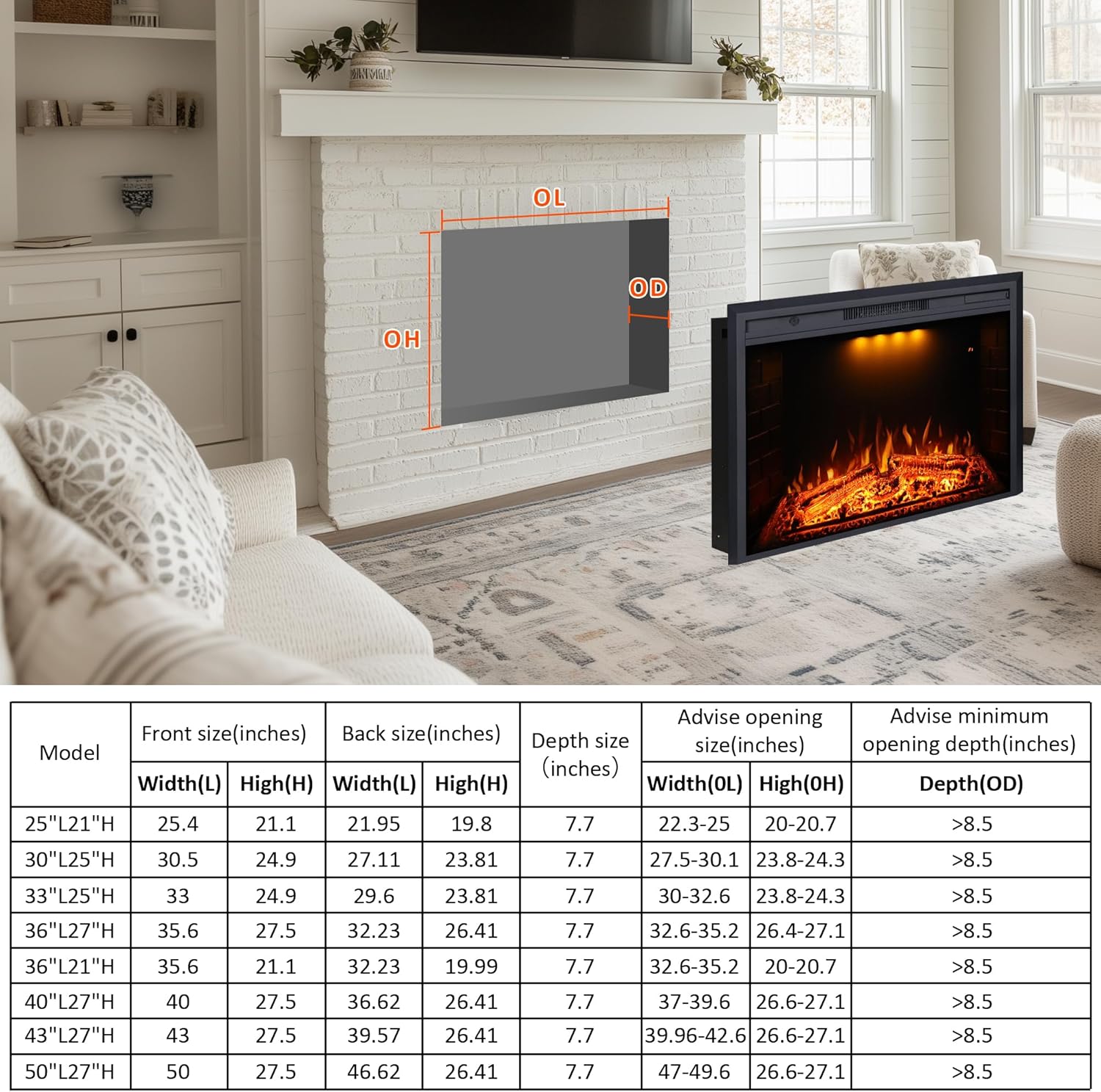 Valuxhome Recessed Electric Fireplace, 30 Inches Electric Fireplace Insert, Fireplace Heater with Overheating Protection, Fire Crackling Sound, Remote Control, 750/1500W, Black