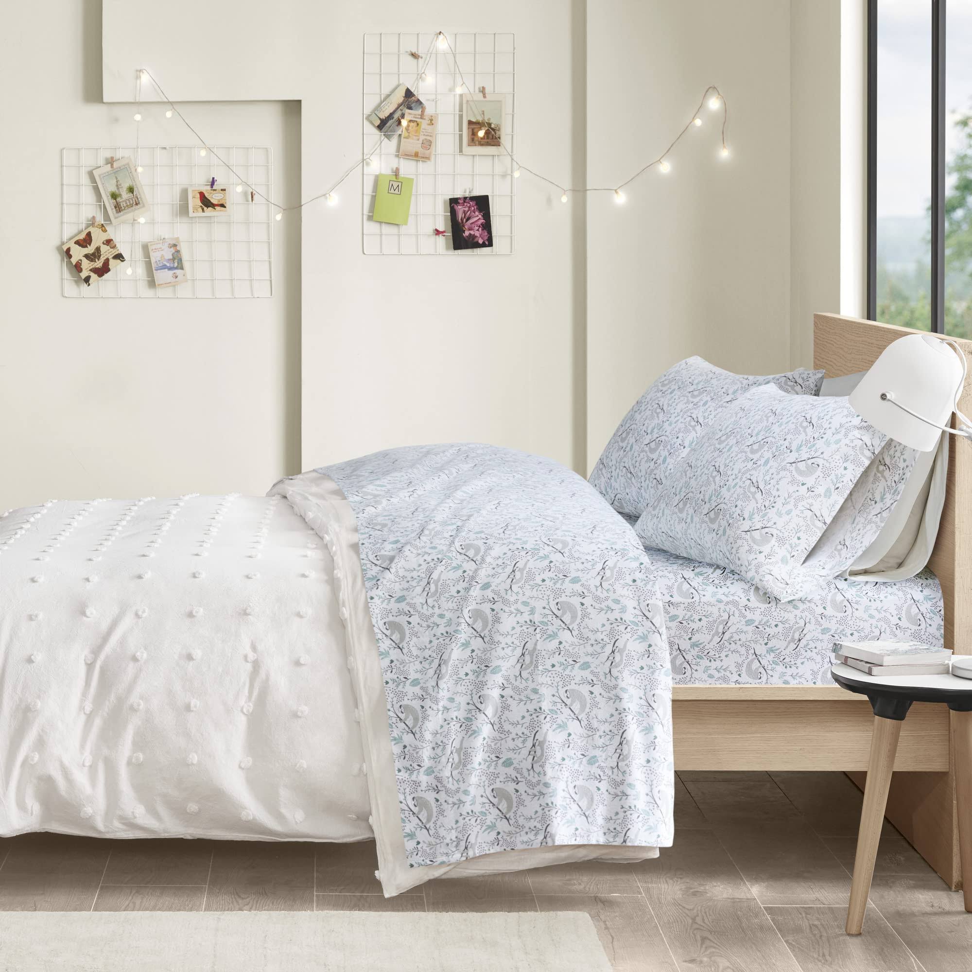 Intelligent Design - Cozy Soft Cotton Flannel Printed Sheet Set - Twin XL - Grey Sloths