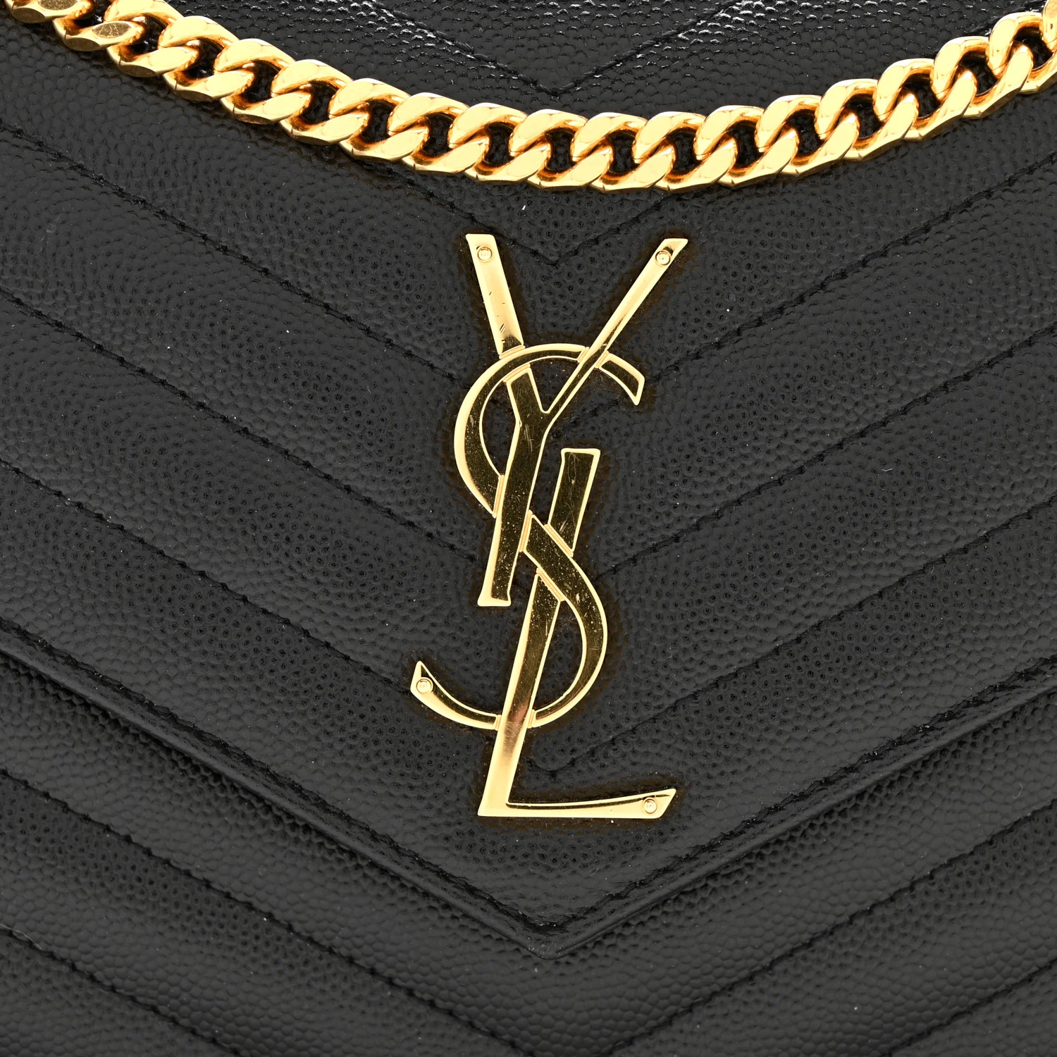 Grain De Poudre Matelasse Chevron Monogram Chain Wallet Black