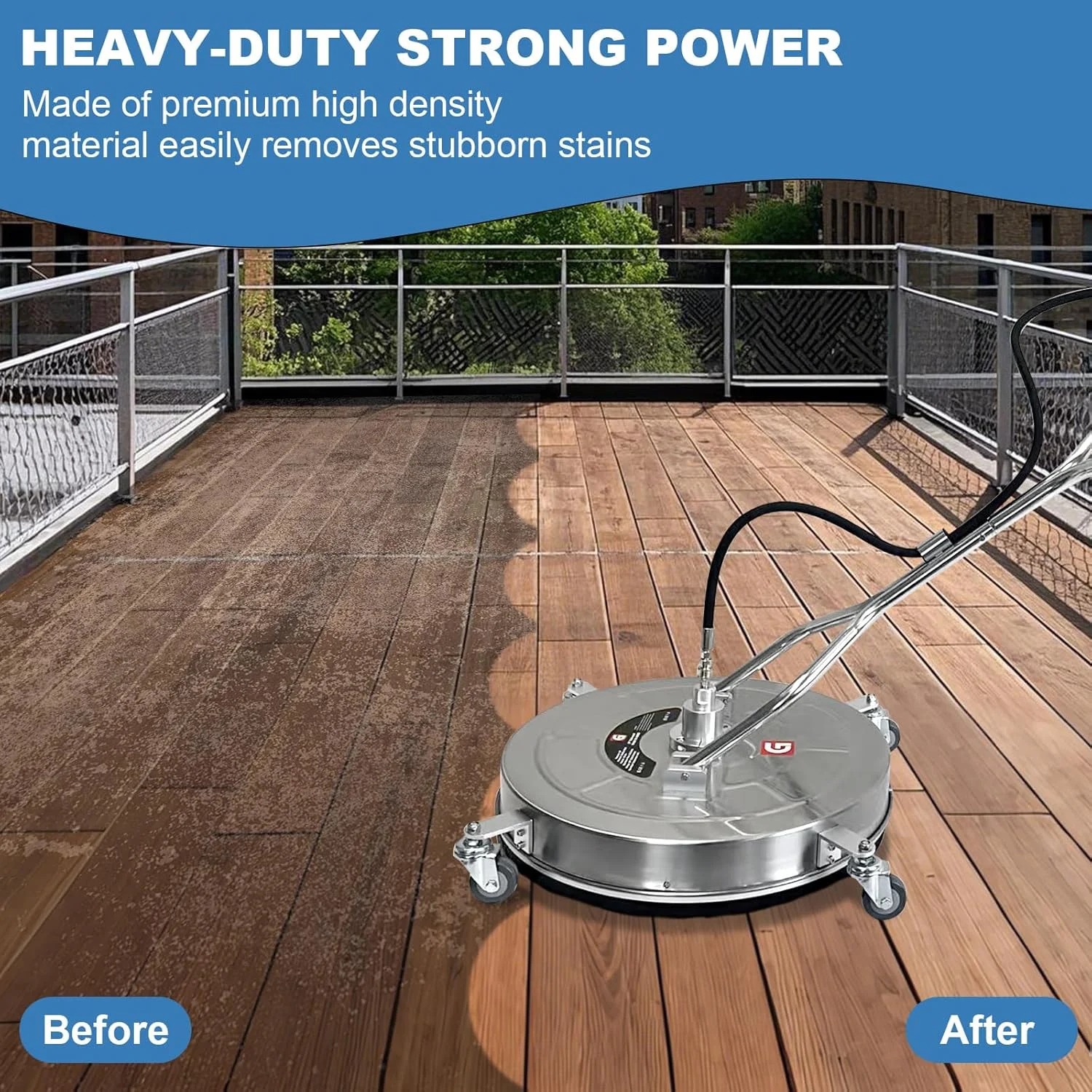 24" Pressure Washer Surface Cleaner with Dual Handles �C Stainless Steel, 4-Wheel Design for Driveways, Sidewalks, Curbs, Decks, Patios �C 4900 PSI, High-Efficiency Cleaning Accessory(24") - Image 8