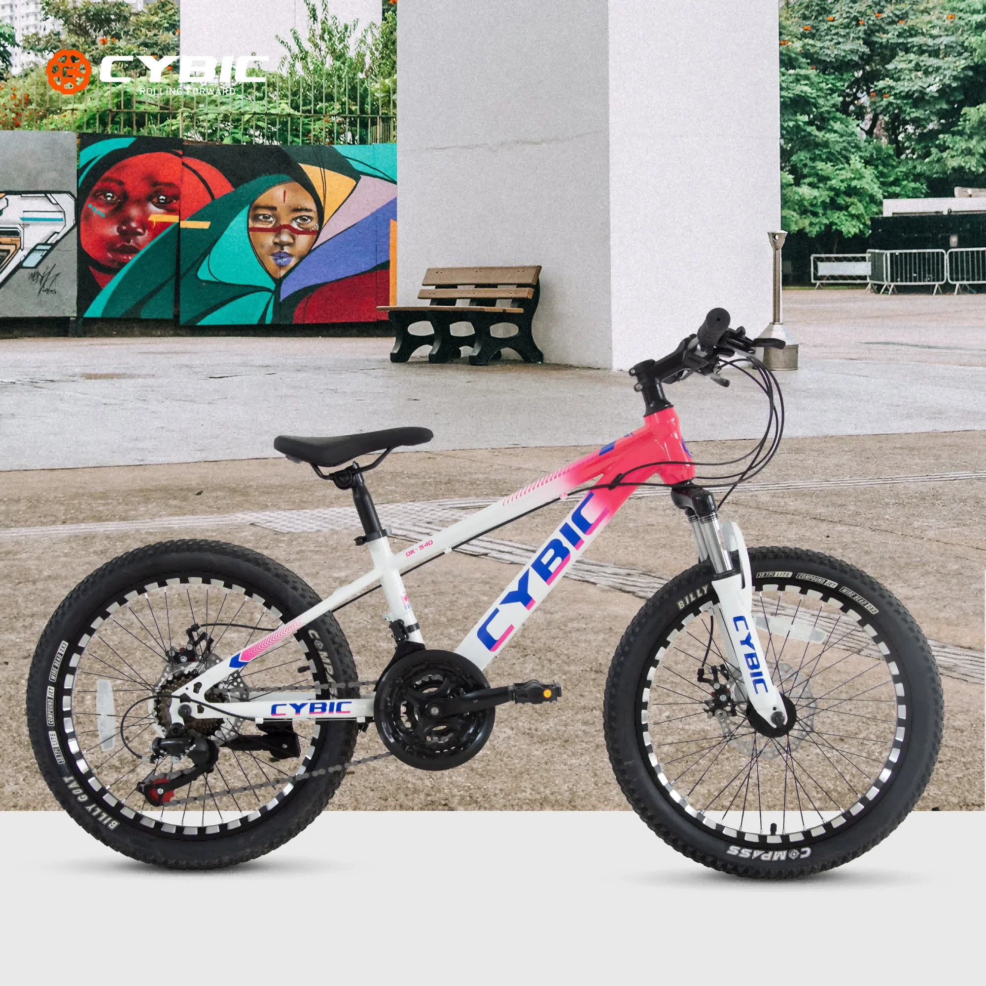 CYBIC 20 Mountain Bikes Iron Bicycle, Disc Brakes, 21 Speed, White Pink