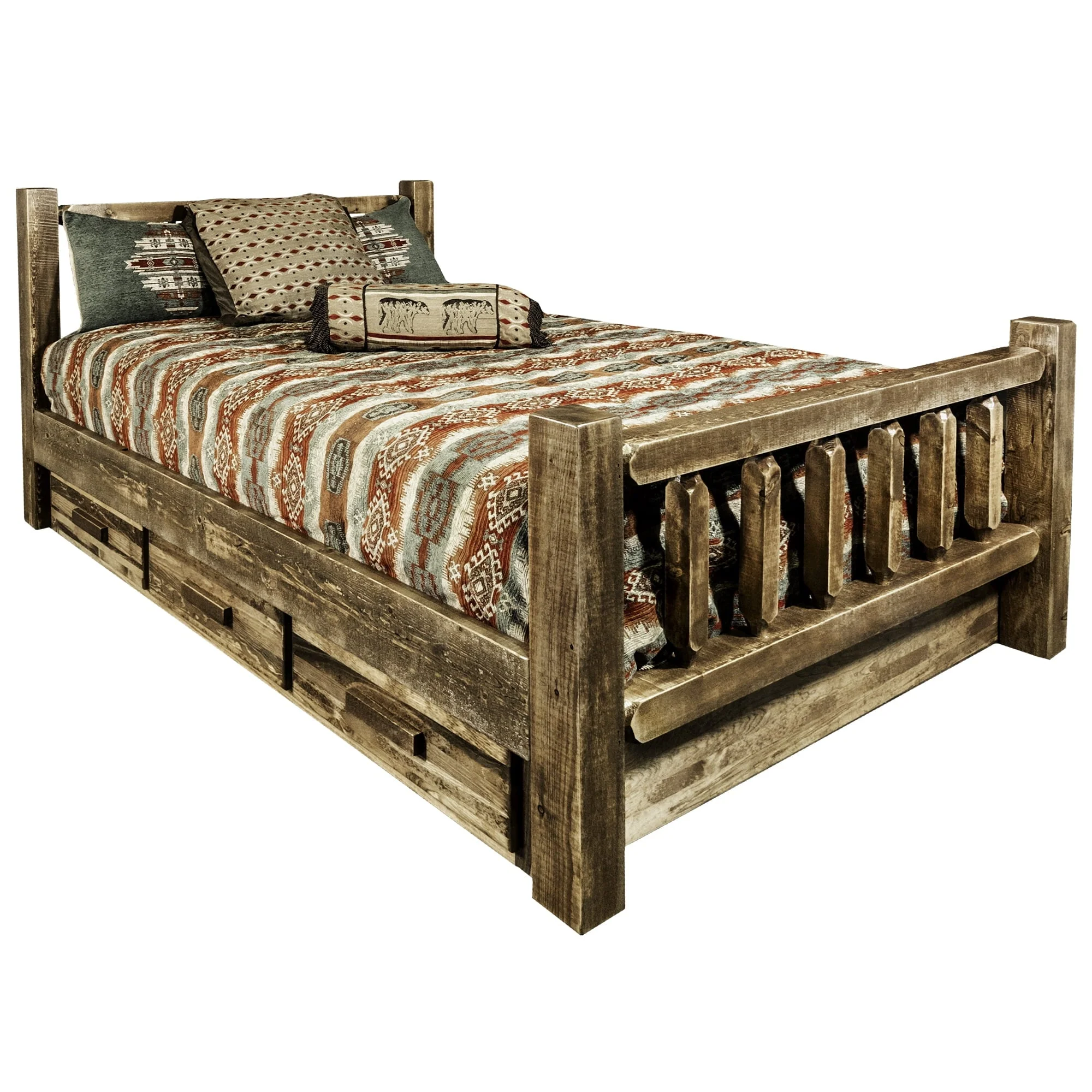 Homestead Collection California King Bed w/ Storage, Stain Lacquer Finish(Handcrafted by the artisans of Montana, the Homestead Collection of fine rustic furniture features timbers and trim pieces similar reminiscent of a timber framed home on the American frontier Made in Montana, U S A with solid, American grown wood )