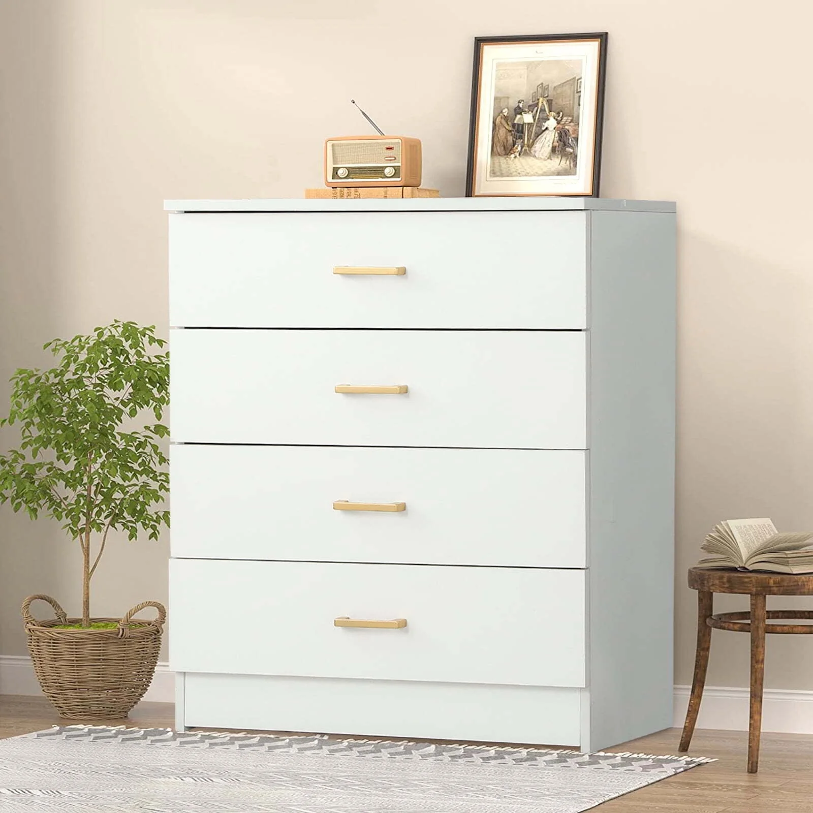 White 4 - Drawer Wood Dressers for Bedroom