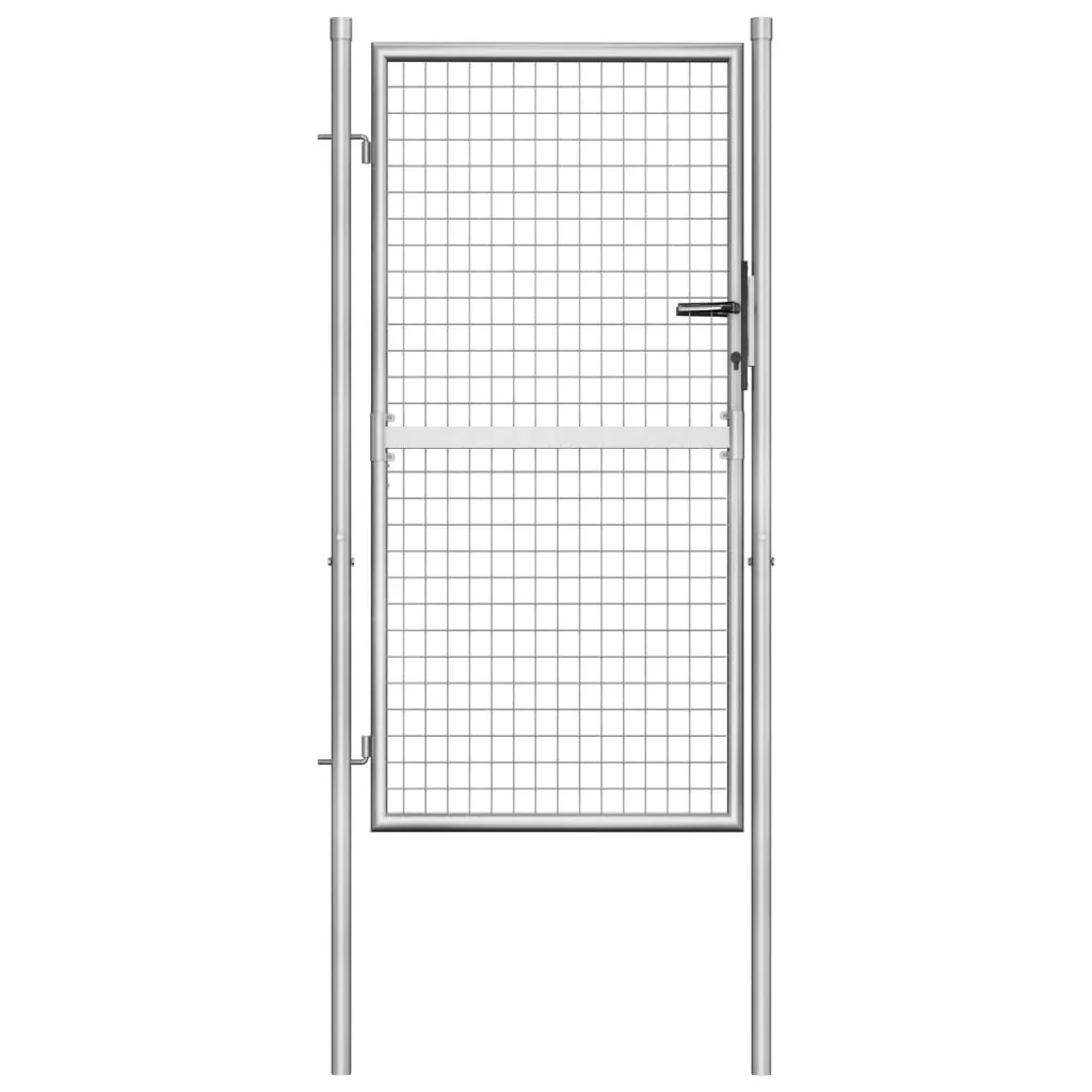 vidaXL Garden Gate Fence Wall Privacy Screen Fence Galvanized Steel Silver