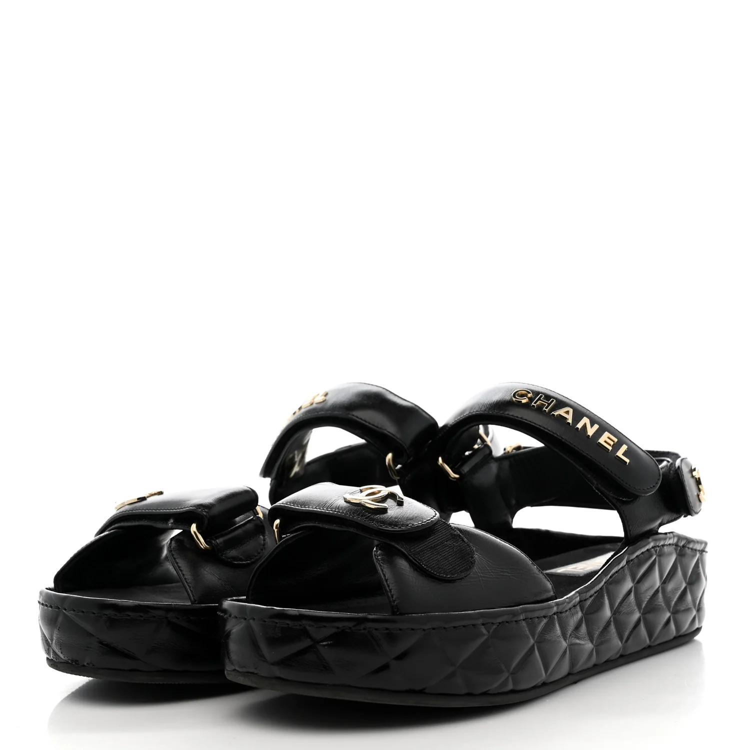 Shiny Calfskin Logo Platform Sandals 39 Black