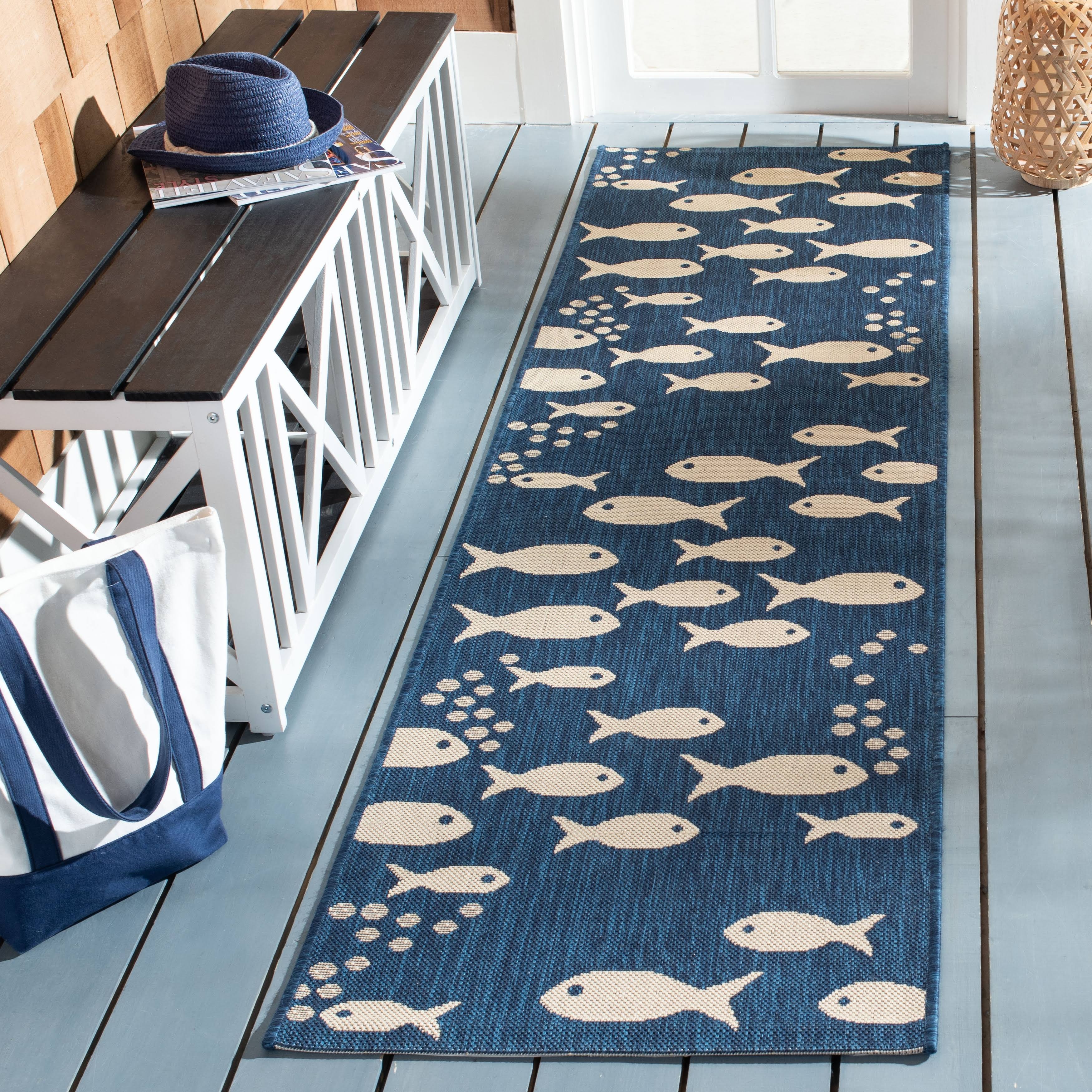 Safavieh Indoor Outdoor Cy6012-258 Courtyard Navy / Beige Rug