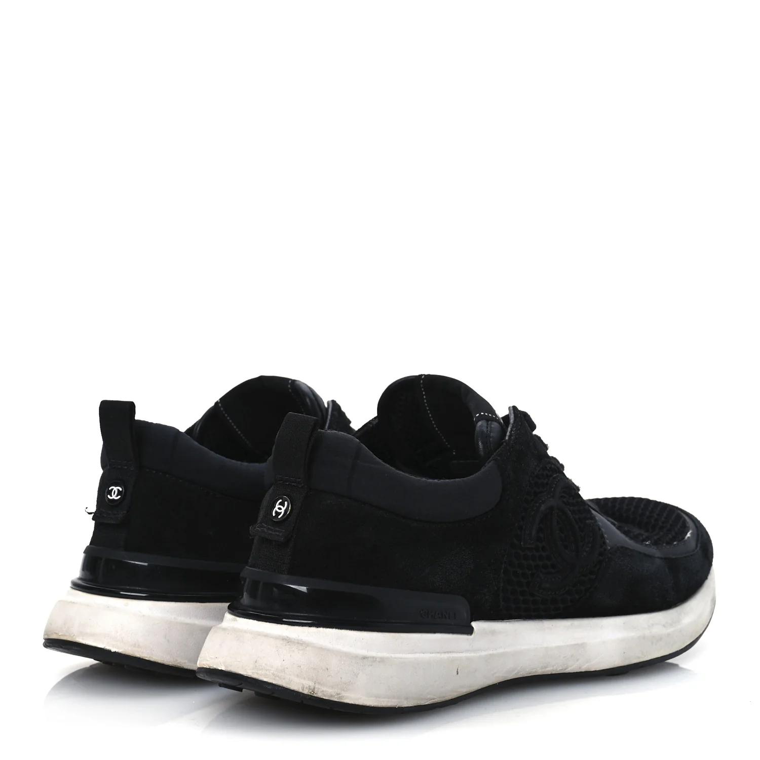 Calfskin Mesh Lycra Suede Womens Logo Sneakers 40 Black