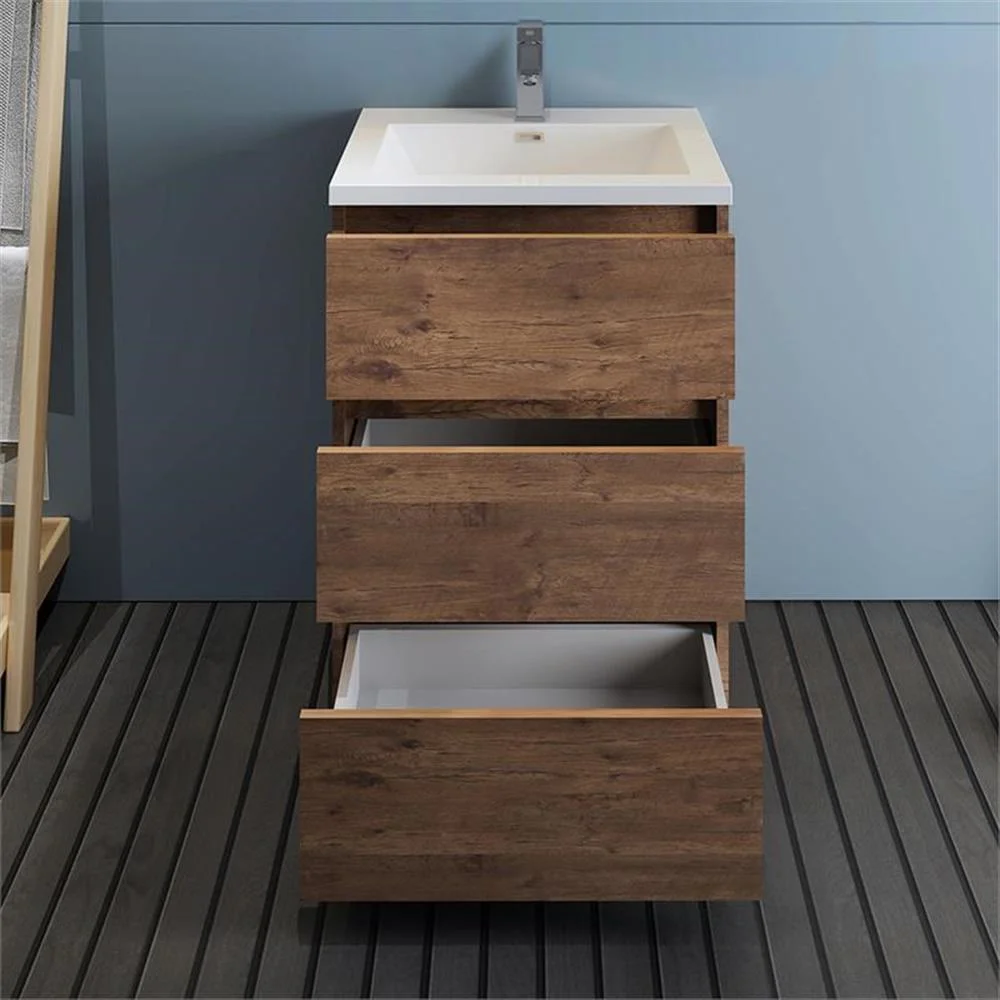 Lazzaro 24" Rosewood Free Standing Modern Bathroom Cabinet w/ Integrated Sink(Brown) - Image 6