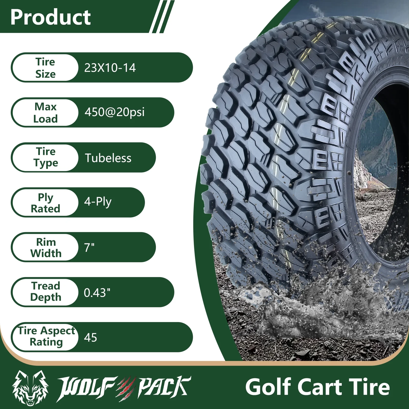 Set 4 23X10-14 Golf Cart Tires Non-Directional Tubeless Tire Multi-Terrain Tire with Superior Traction and Mud-Resistant Self-Cleaning Tread Design for Long-Lasting Performance - Image 5