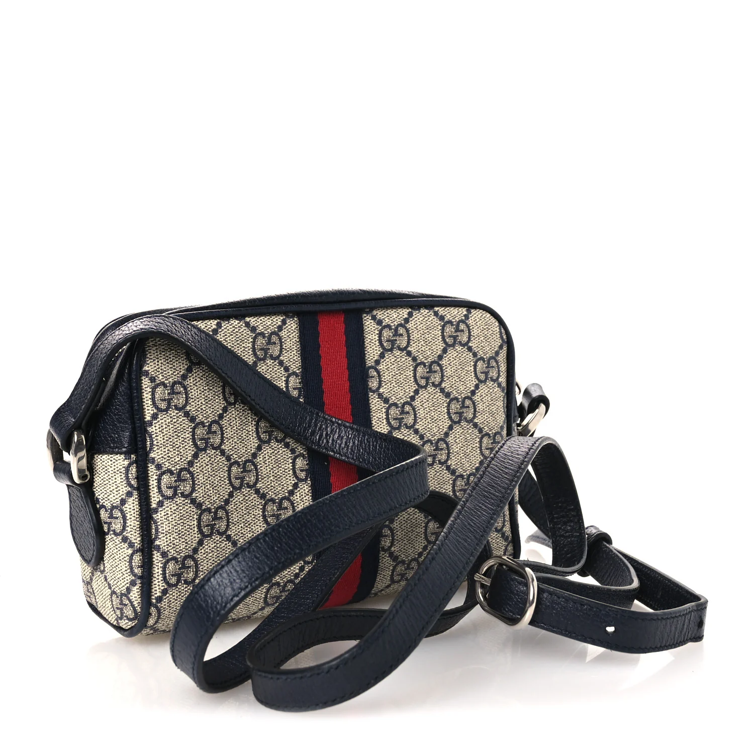 GG Supreme Monogram Textured Dollar Calfskin Web Mini Ophidia Shoulder Bag Beige Blue