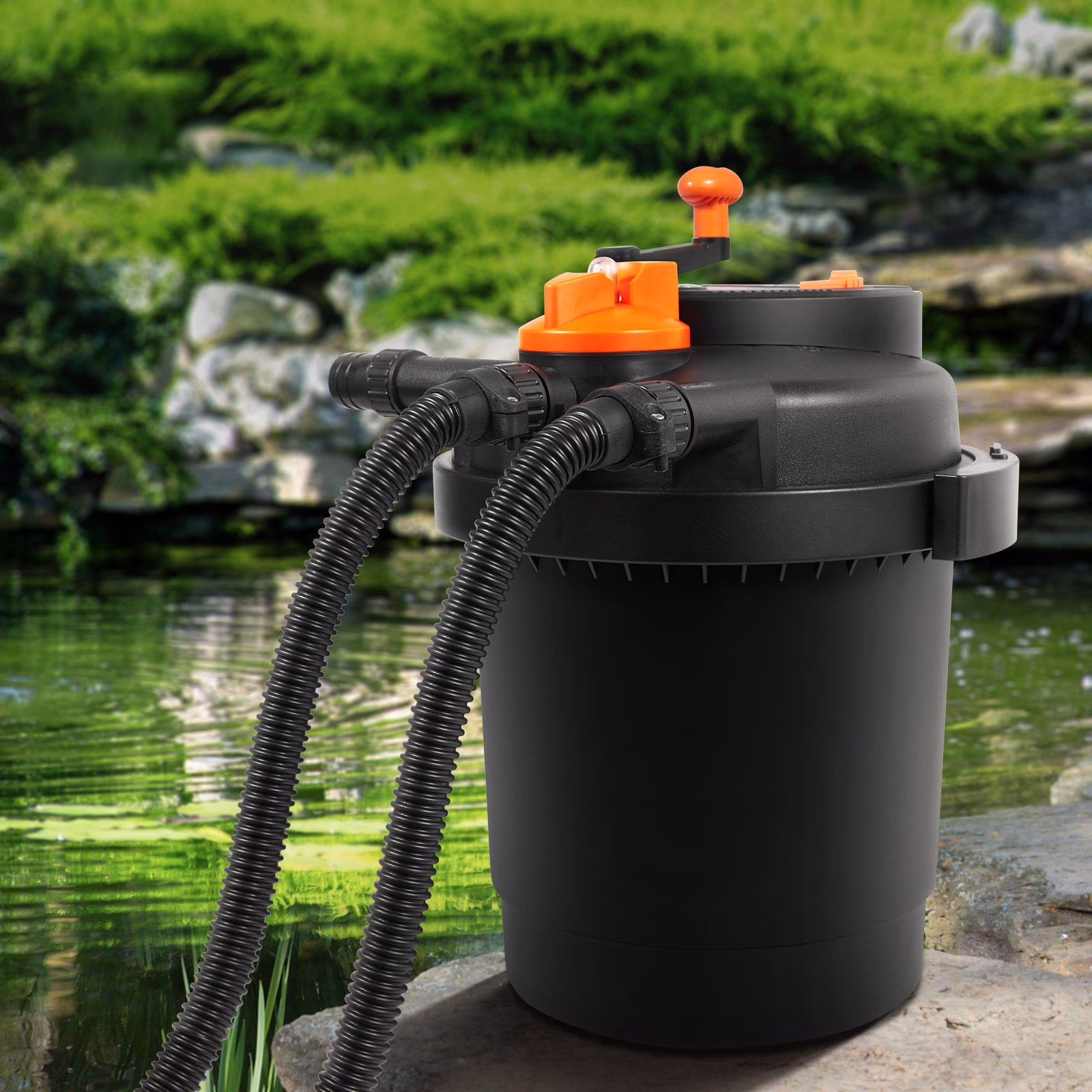 Bio Pressure Pond Filter with 13W UV-C Light, 1580 GPH, for Pools up to 1600 Gallons, Pressurized Biological Filtration for Garden Ponds, Koi Fish Tanks, Fountains
