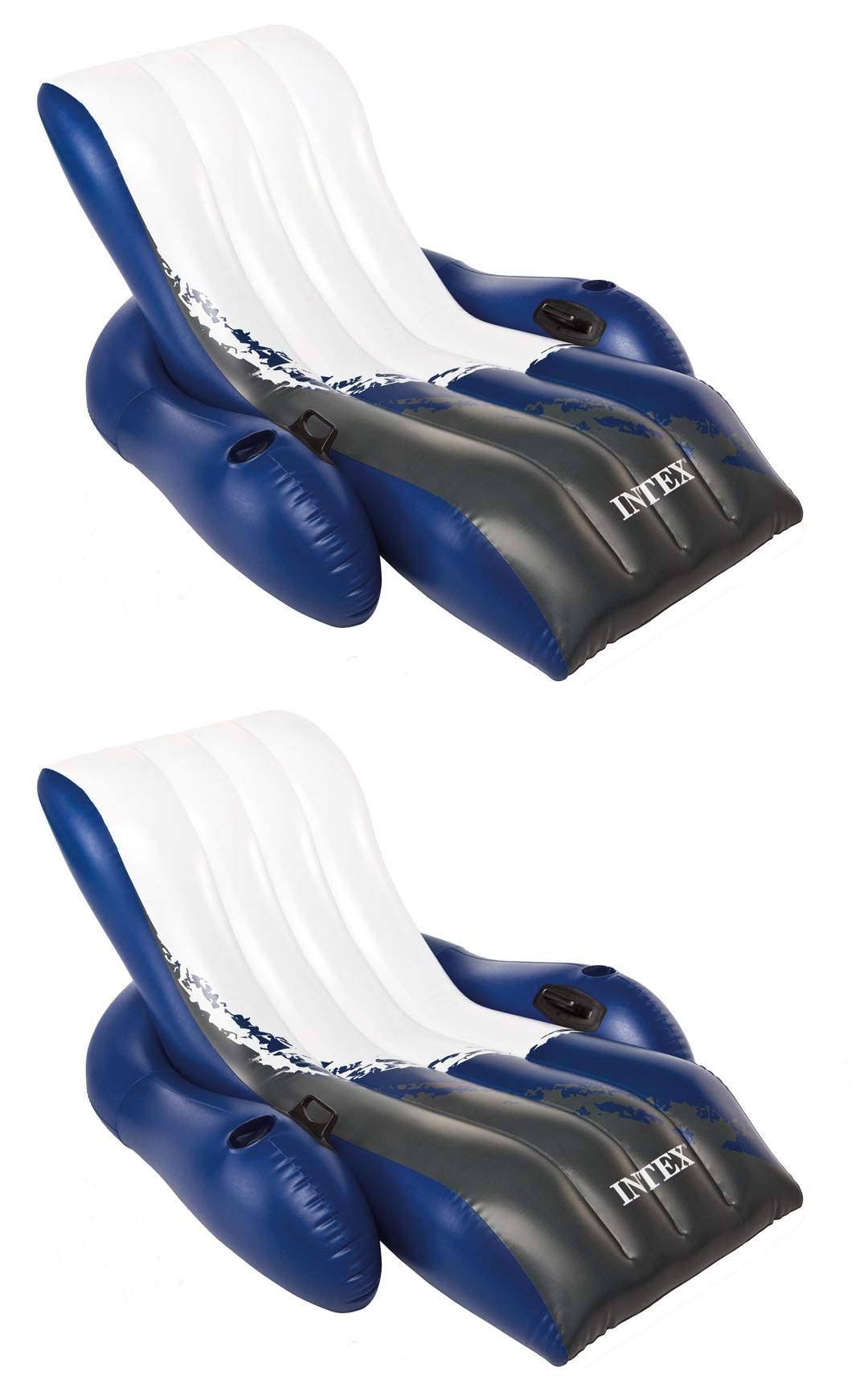 Intex - Inflatable Floating Comfortable Recliner Lounges with Cup Holders (2 Pack)