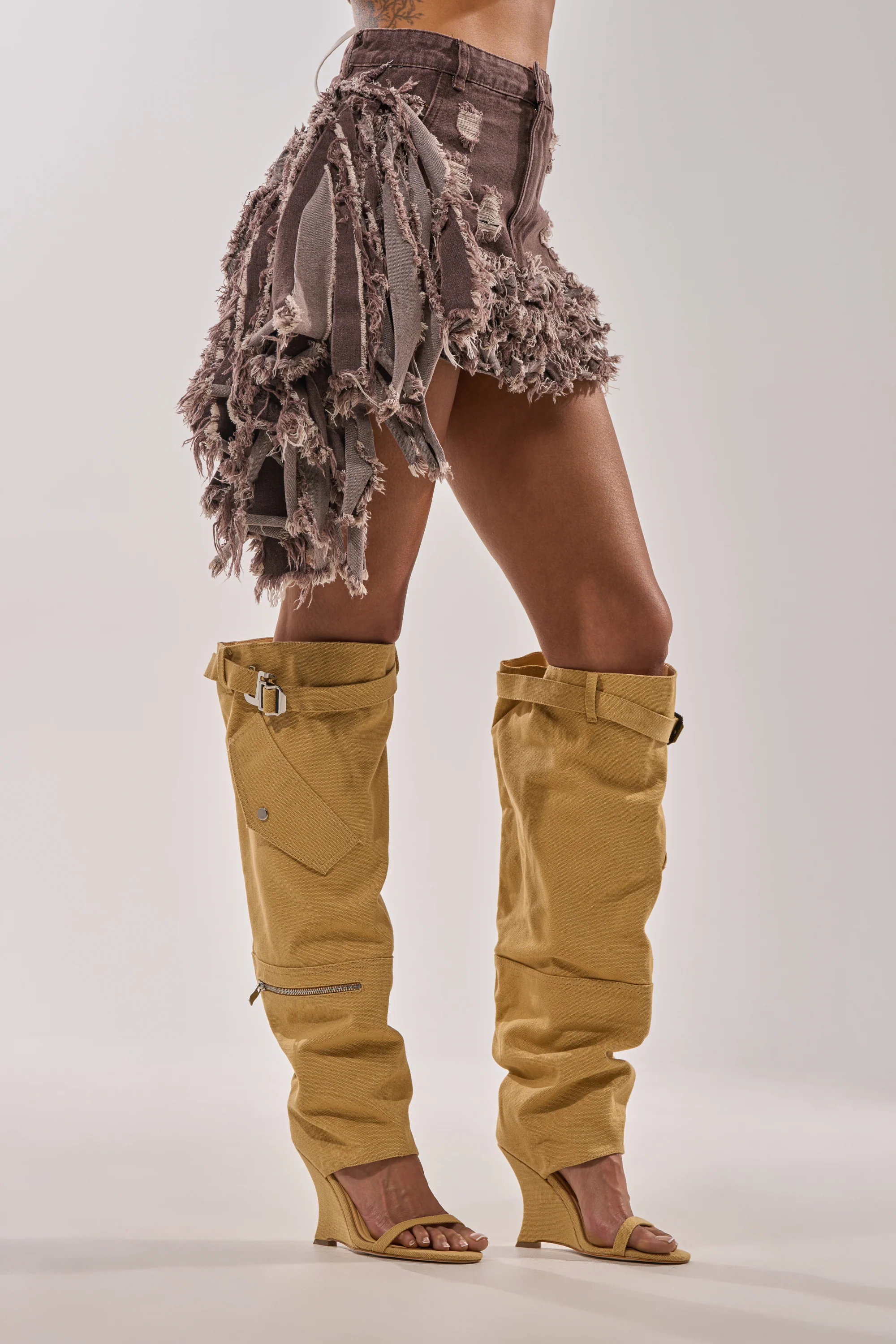 AZALEA WANG ANOUK KHAKI SPORT WEDGE BOOT - Akira Store