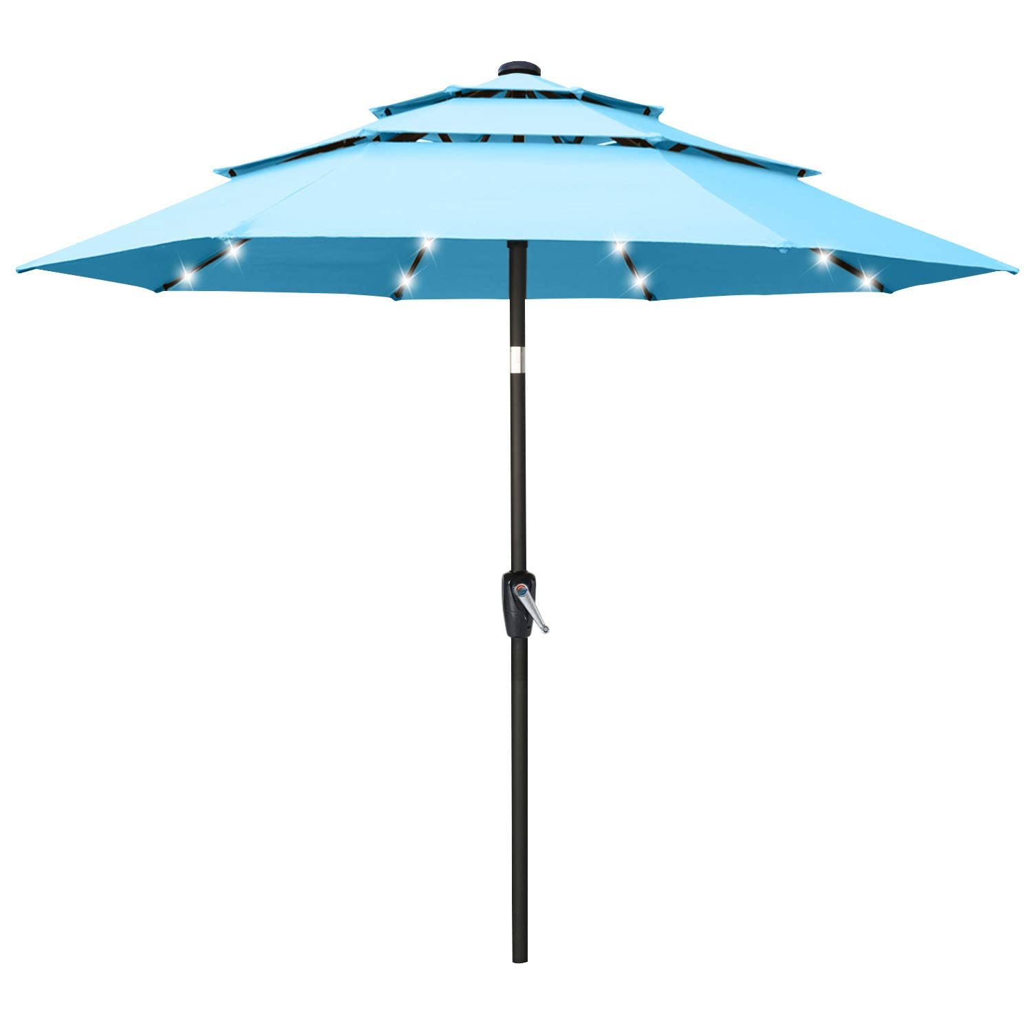 ABCCANOPY Solar LED Patio Umbrellas 3-Tiers 11ft (Turquoise)