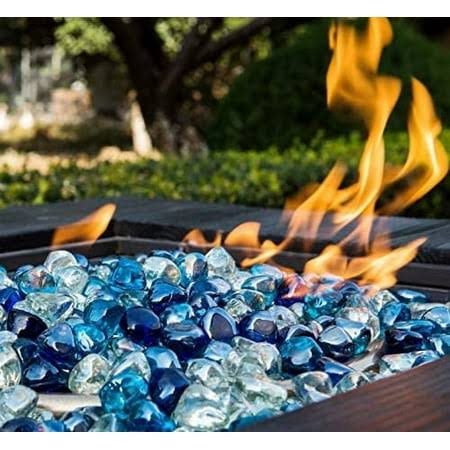 Chilli Cosmos Fire Glass Diamond 1 inchFire Pit Glass Rocks for Propane or Gas Fire Pit (10 Pounds White/Cobalt Blue/Margarita Azura Blue Blend)