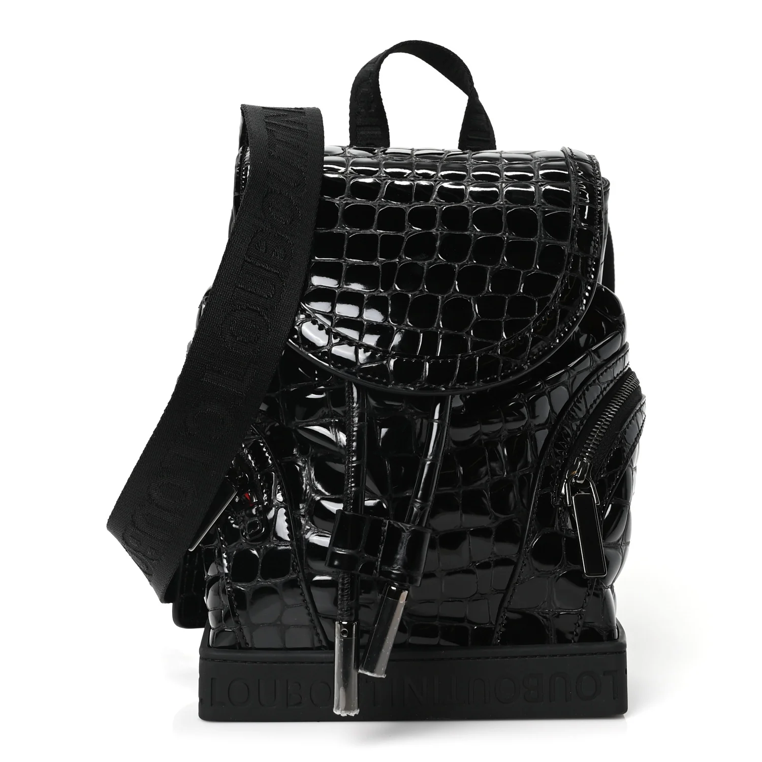 Calfskin Alligator Embossed Small Explorafunk Backpack Black