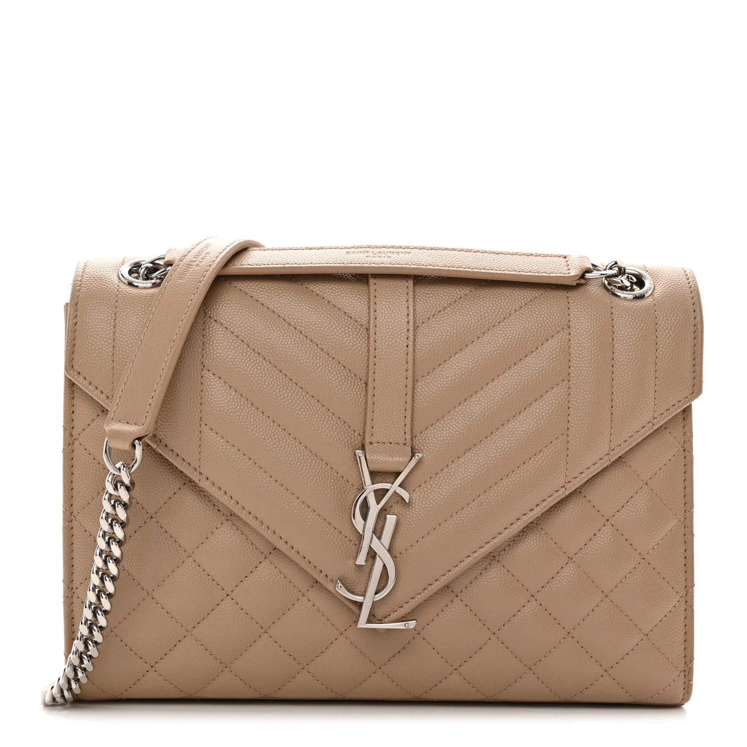 Grain De Poudre Textured Mixed Matelasse Medium Triquilt Monogram Satchel Dark Beige