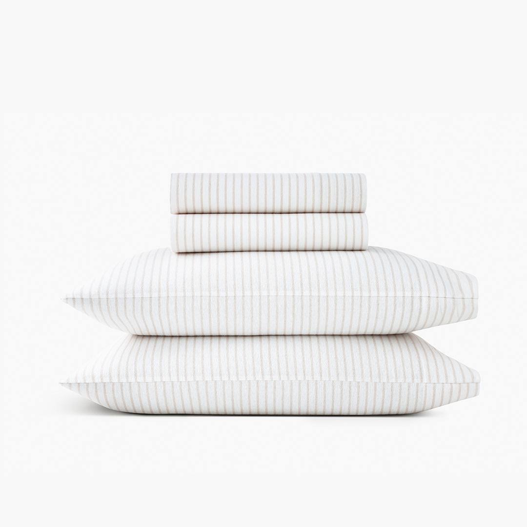 Under The Canopy Organic Flannel Sheet Set - Oatmeal Stripe Oatmeal Stripe / Queen