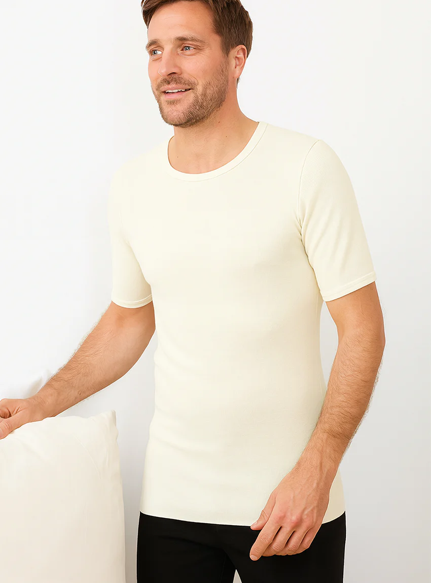 Tee-shirt thermique fin homme  laine mérinos blanc naturel