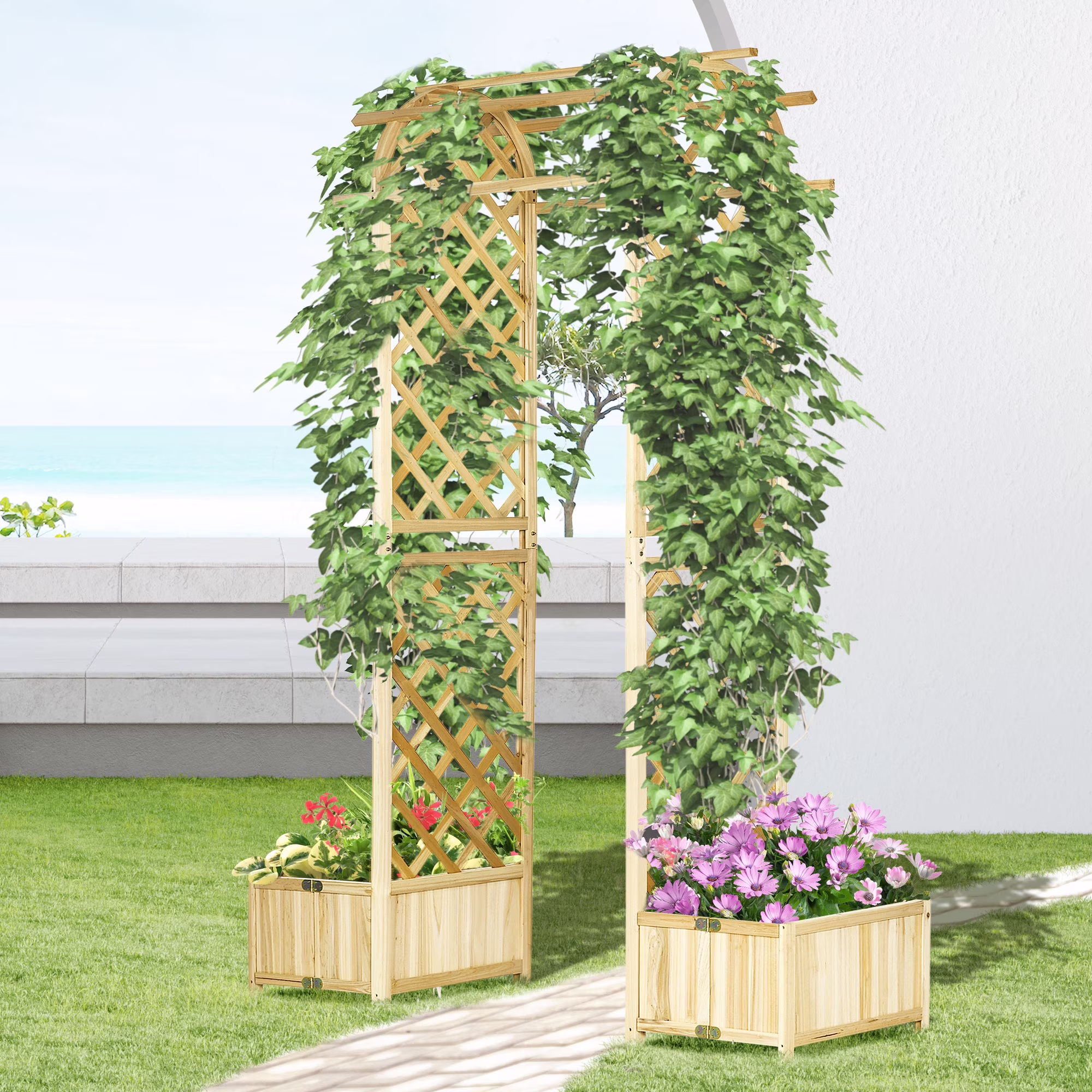 Outsunny 17.25 Wooden Wedding Arch, Garden Arch Arbor for Climbing Plants & Trellis Design for Vines, Ceremony, Party, Backdrop, Natural