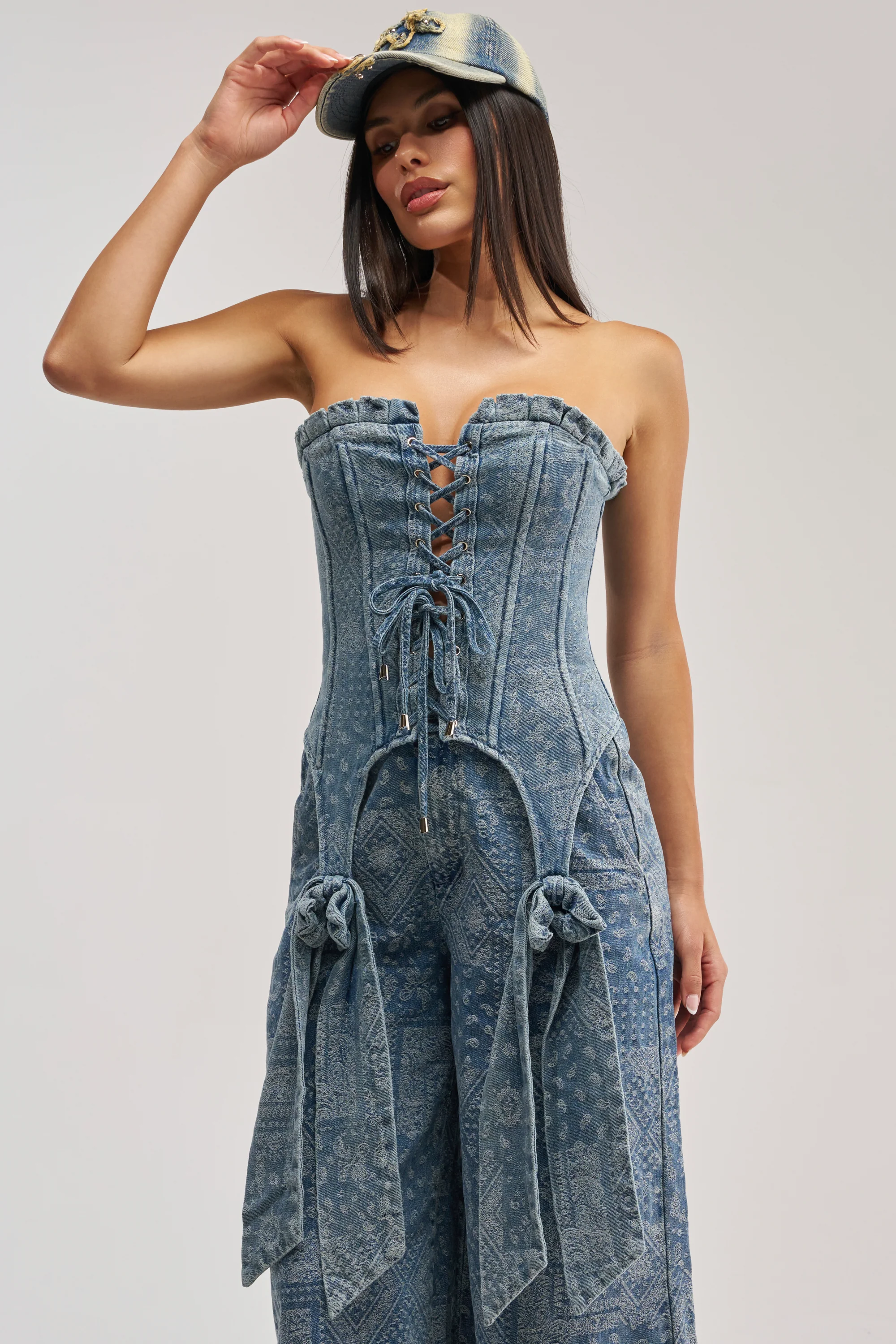 DREAMING BIG PAISLEY DENIM CORSET - Akira Store