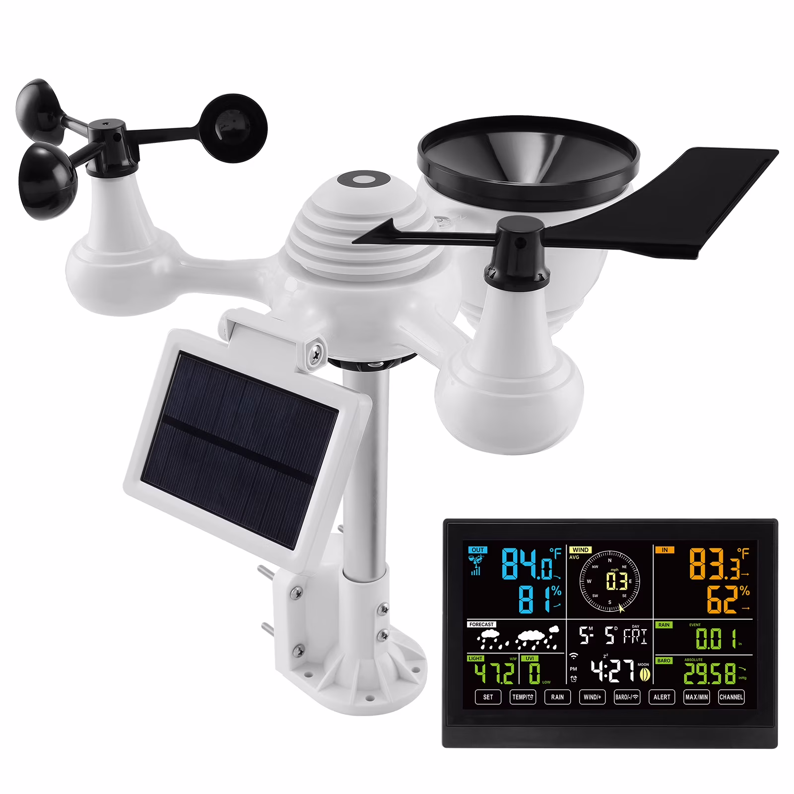 KFFKFF 7 - in - 1 Wi - Fi Weather Station 7.5 - Inch Color Display Wireless Outdoor Sensor
