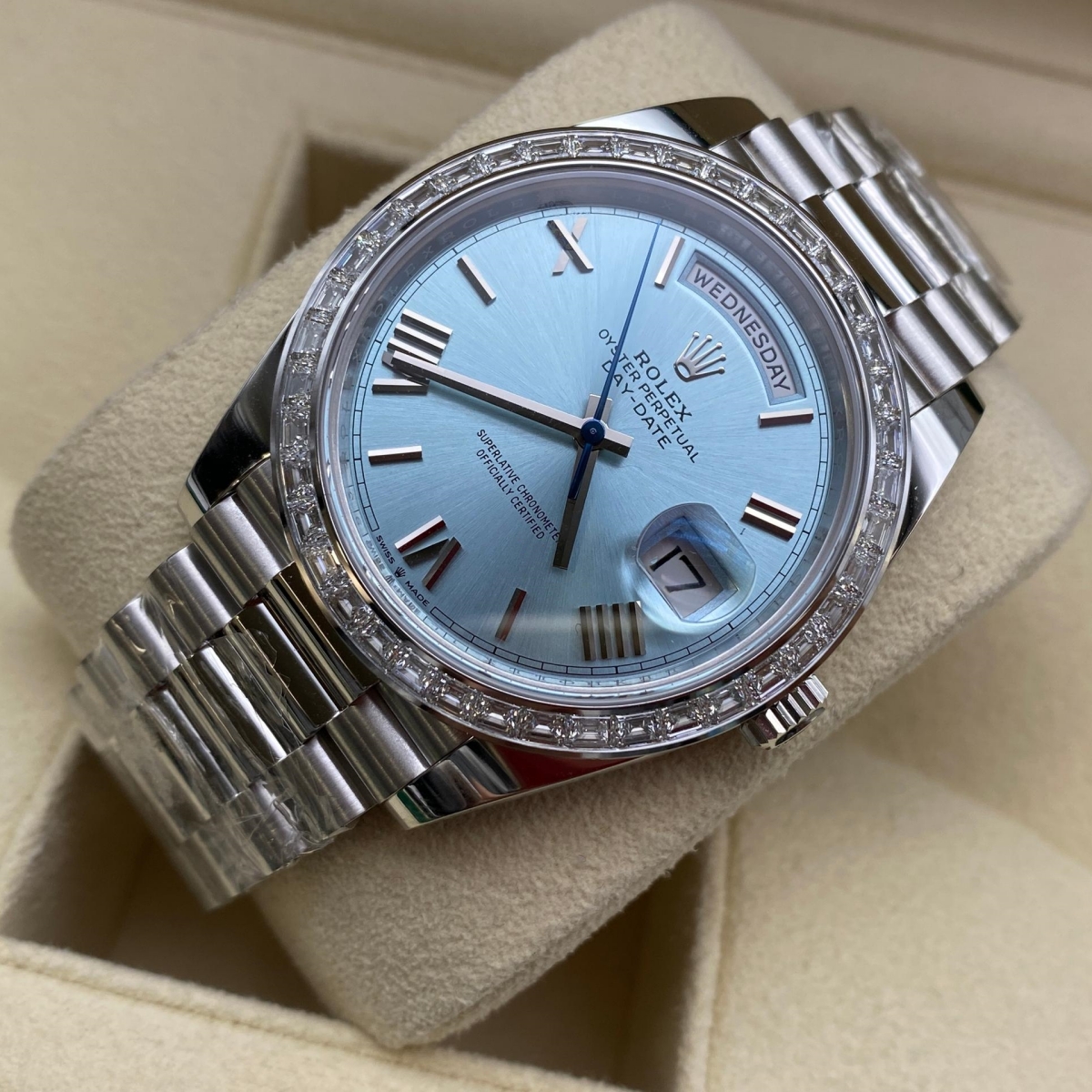 [Super Clone]RLX Day-Date 40mm 228396TBR-0030 Ice Blue Roman Dial